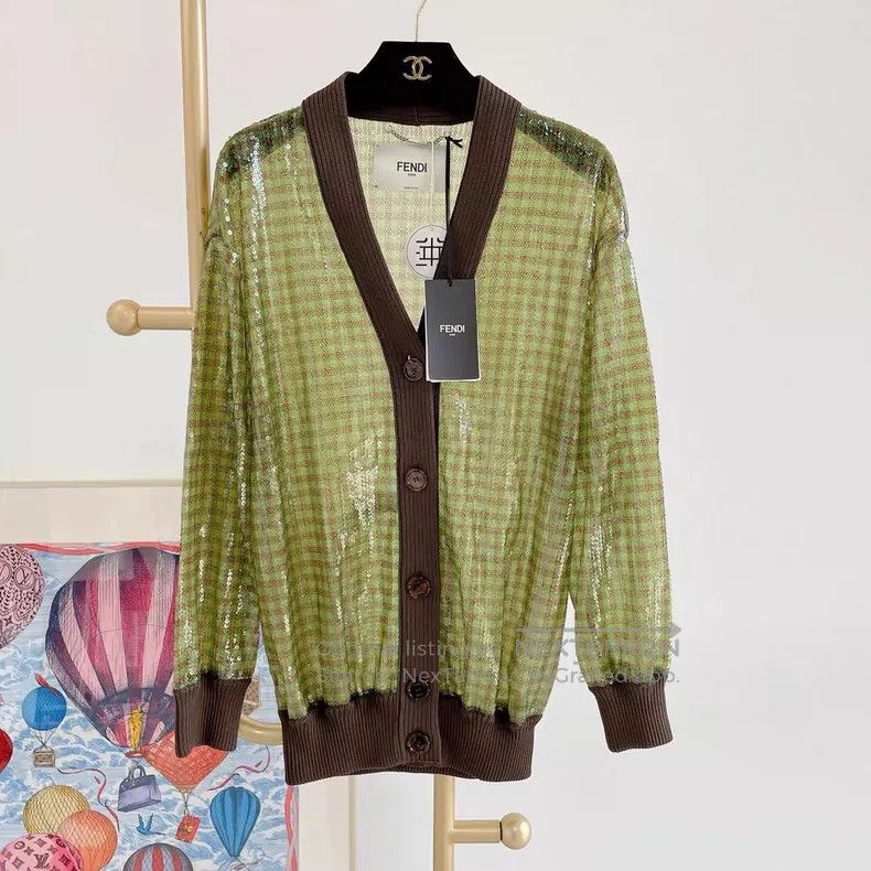 Fendi Fendi Green Sequin Knit Cardigan Size XXS / US 00 / IT 34 - 1 Thumbnail