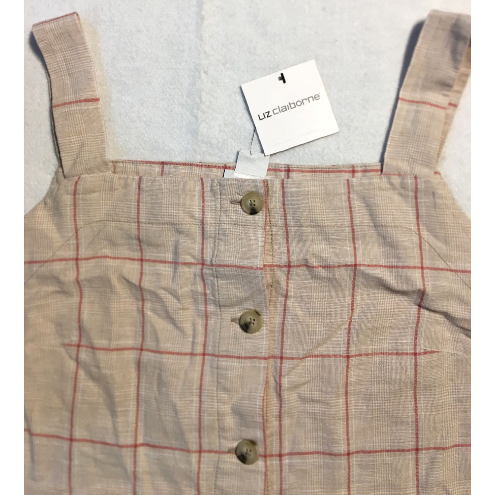 Liz Claiborne Liz Claiborne Tank Womens Large Sleeveless Scoop Neck Fringe Linen/Cotton Multicolor Red Check NWT Casual Spring Boys/Girls Mens/Womens Size L / US 10 / IT 46 - 2 Thumbnail