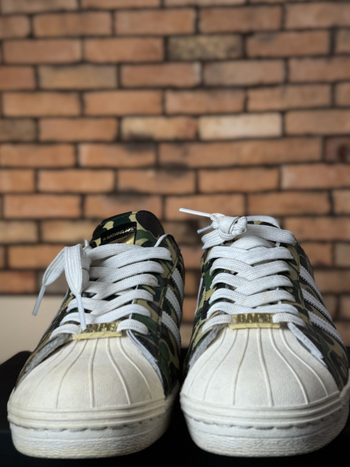 Adidas × Bape × Undefeated SUPERSTAR BAPE UNDFTD SHELL TOE CREAM/ GREEN CAMO ABC Size US 10.5 / EU 43-44 - 2 Thumbnail