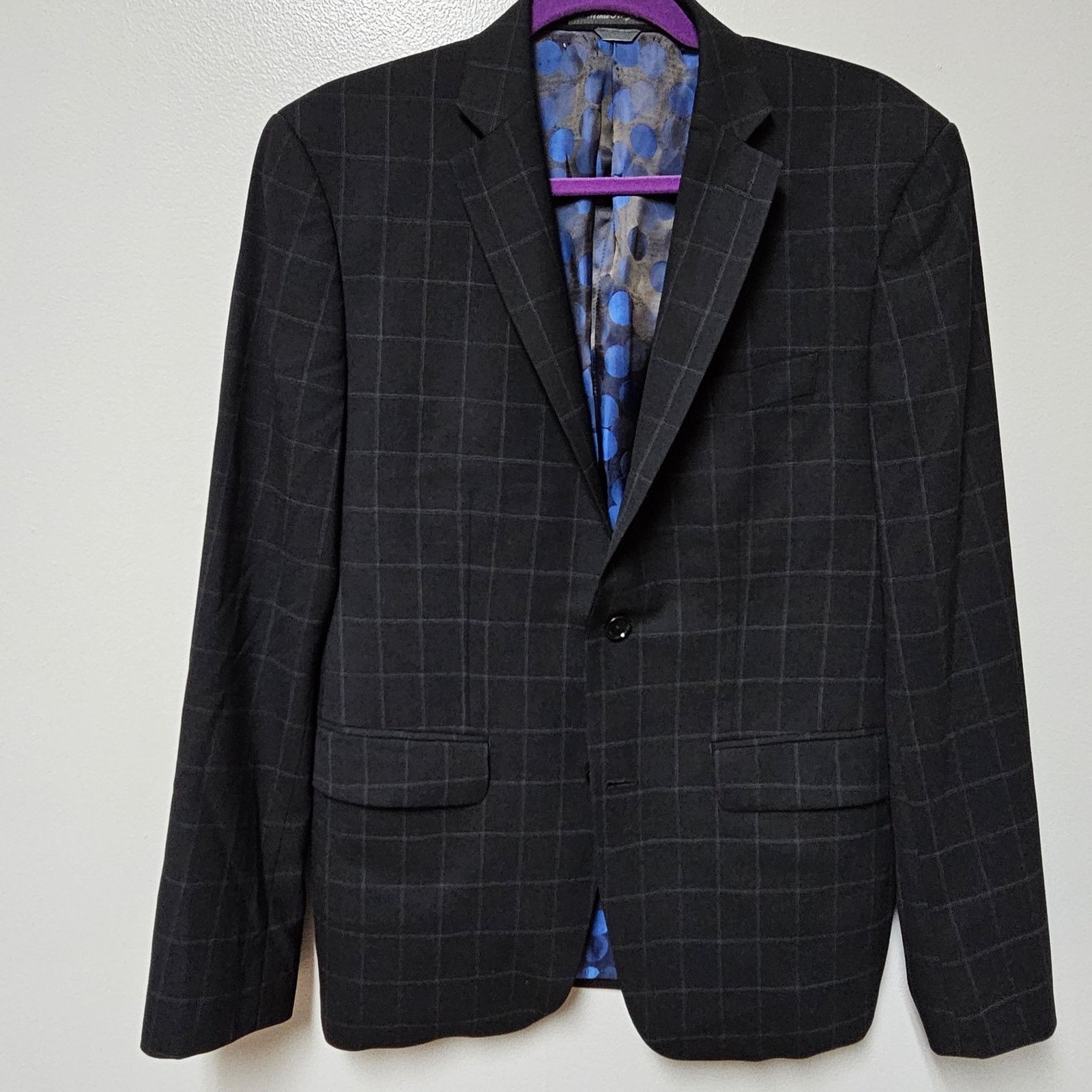 Indochino Indochino Blazer Black Windowpane Blue Circle Lining Sz 38R Size 38R - 3 Thumbnail