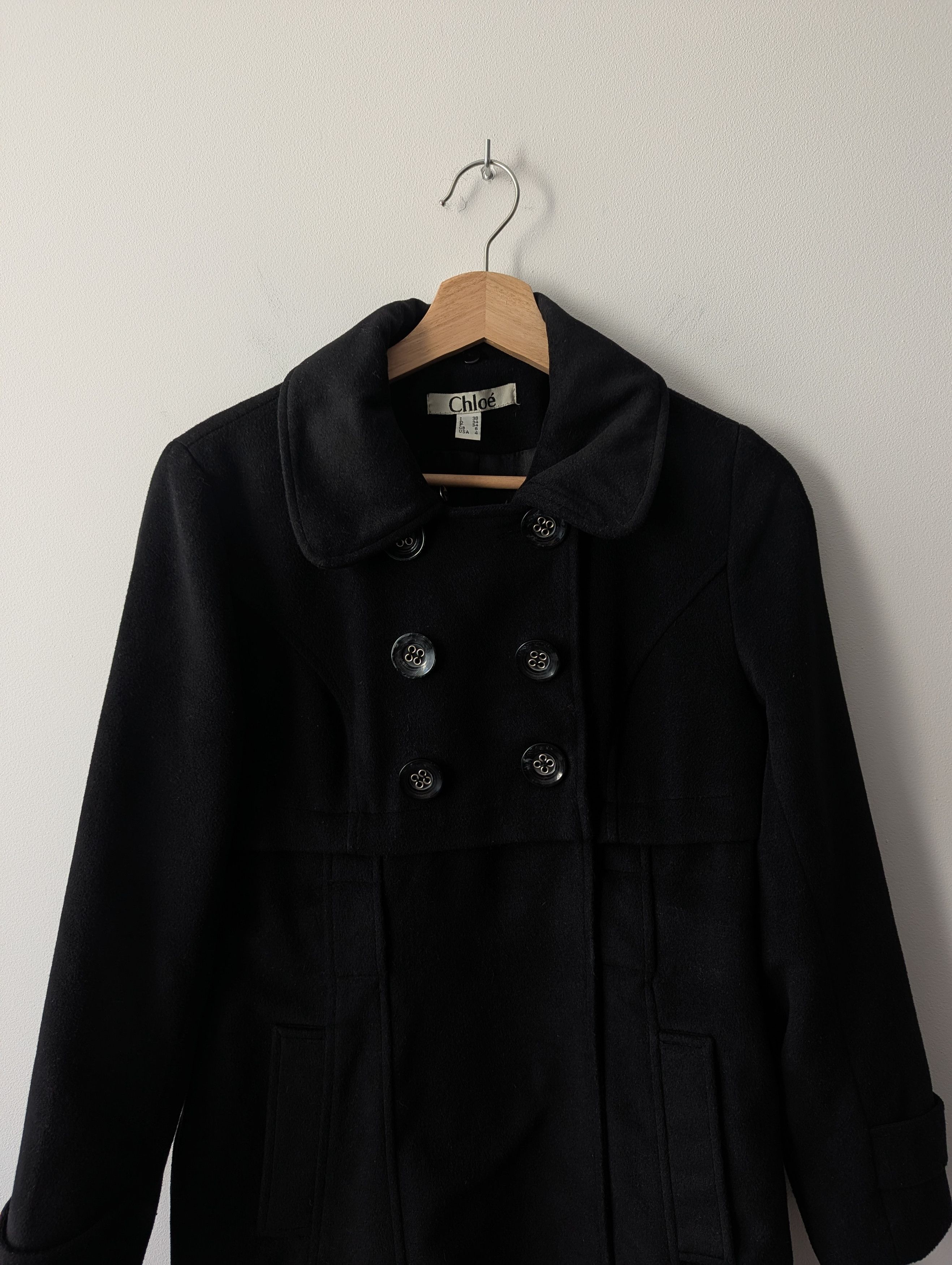 Chloe Chloé Wool Black Coat Detachable Fur Collar Size XS / US 0-2 / IT 36-38 - 16 Thumbnail