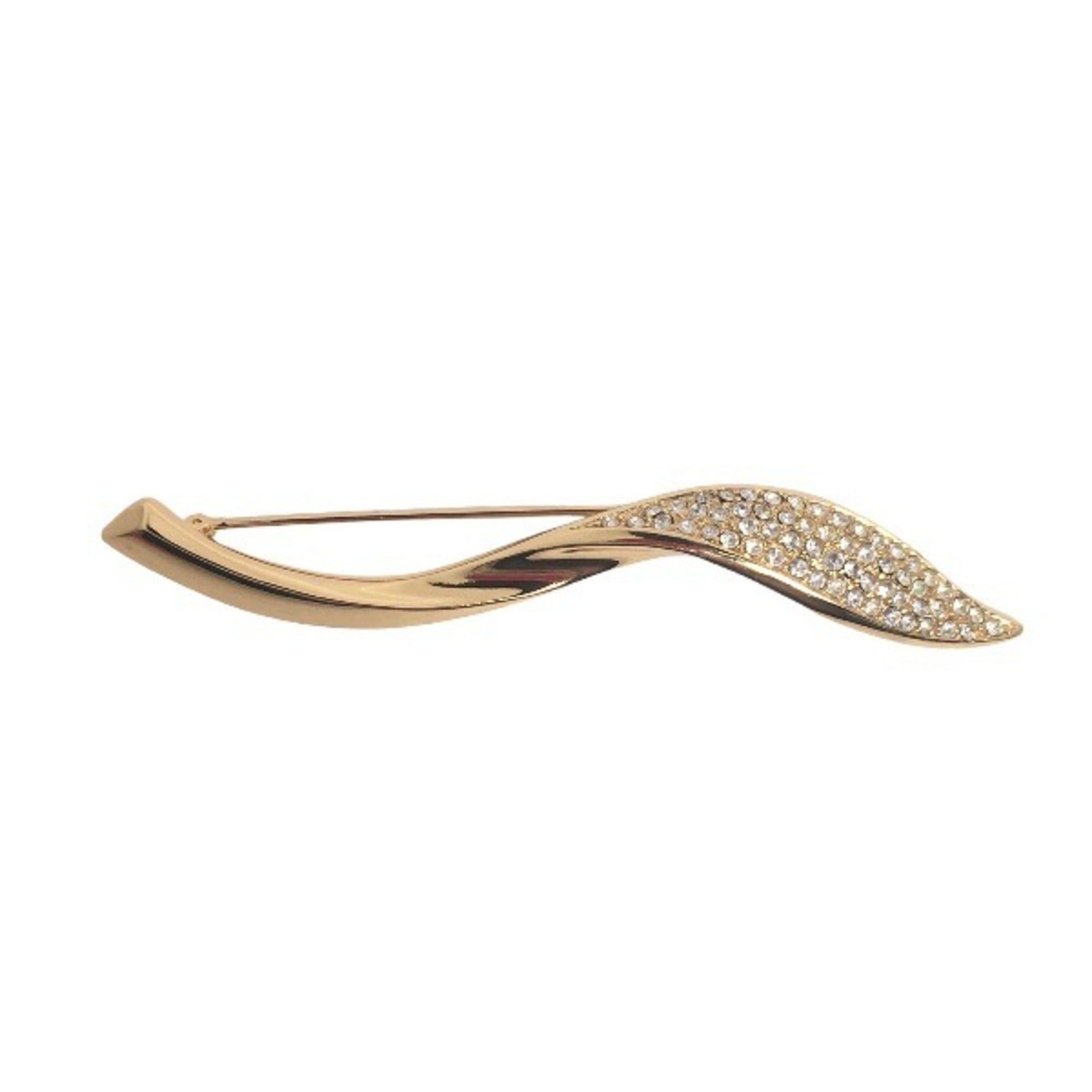 image of Christian Dior Dior Rotating Pin Type Leaf Motif Pave Bijou Christian Gold Brooch, Women's