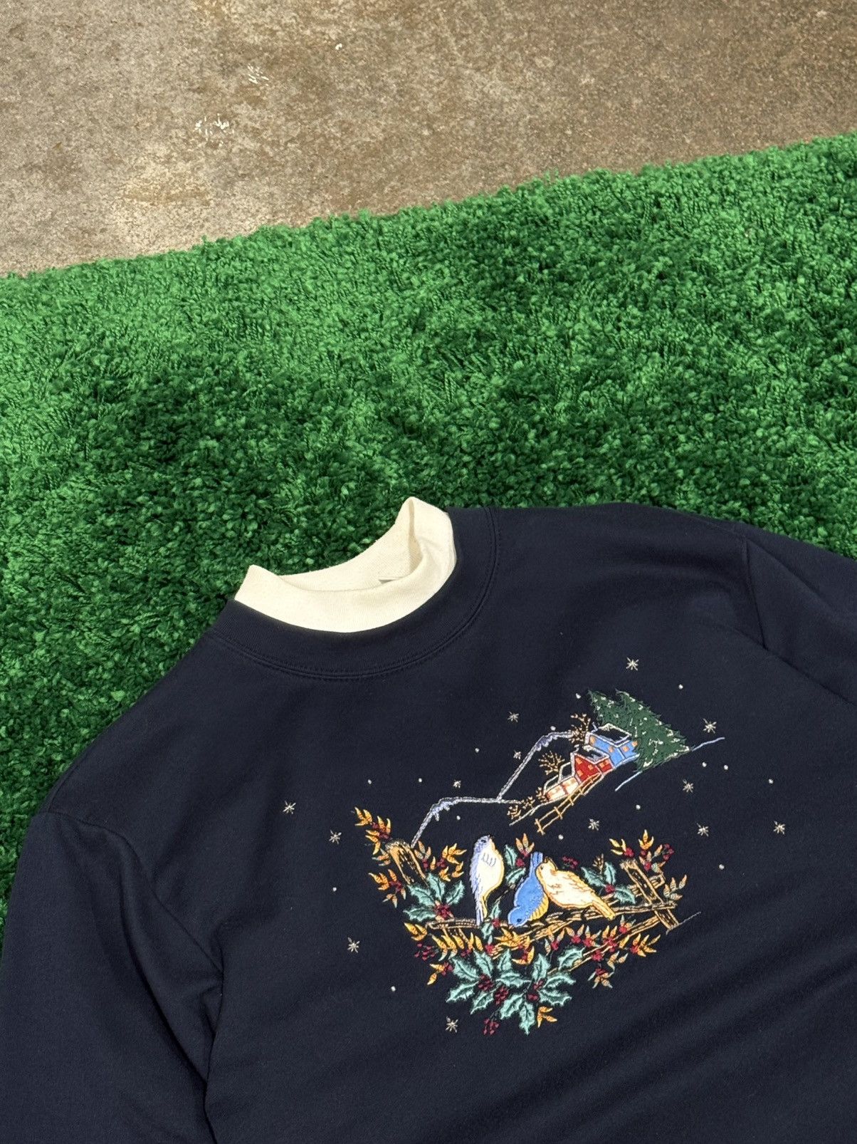 Vintage Vintage Double Neck Winter Embroidered Bird Sweatshirt Small Size US S / EU 44-46 / 1 - 2 Thumbnail