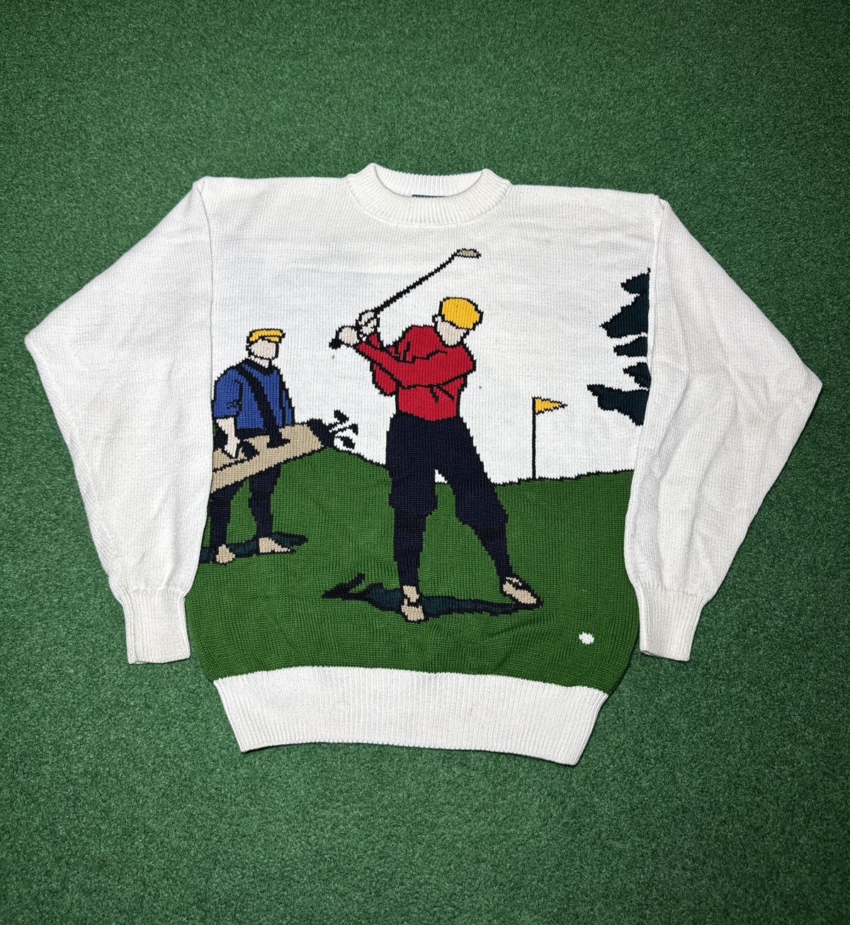 Jantzen Jantzen Golf Graphic Knit Vintage 90s Preppy AOP M Sweater Size US M / EU 48-50 / 2 - 1 Thumbnail