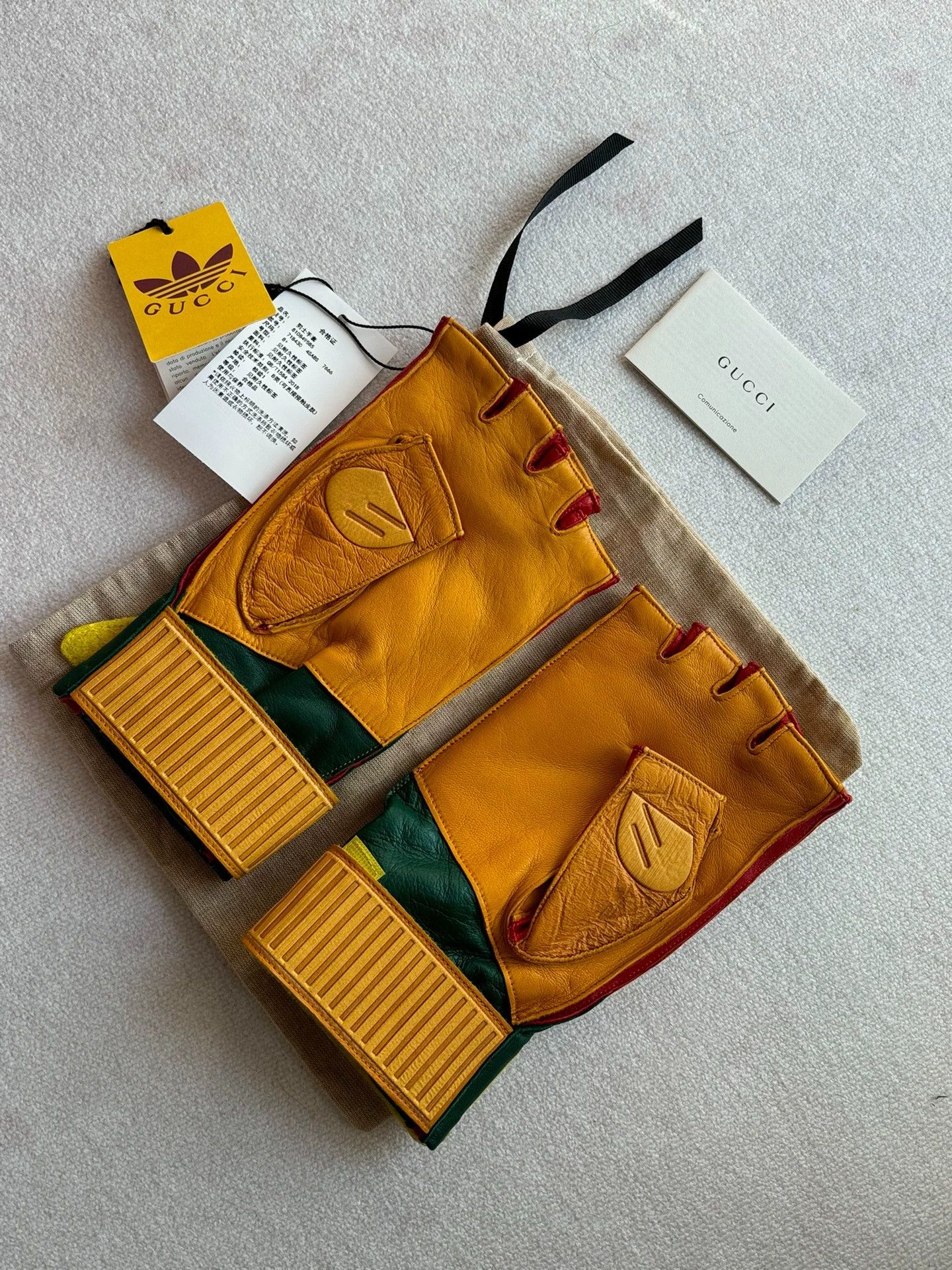 Adidas Gucci x adidas moto leather gloves yellow-green 8.5 Size ONE SIZE - 2 Thumbnail