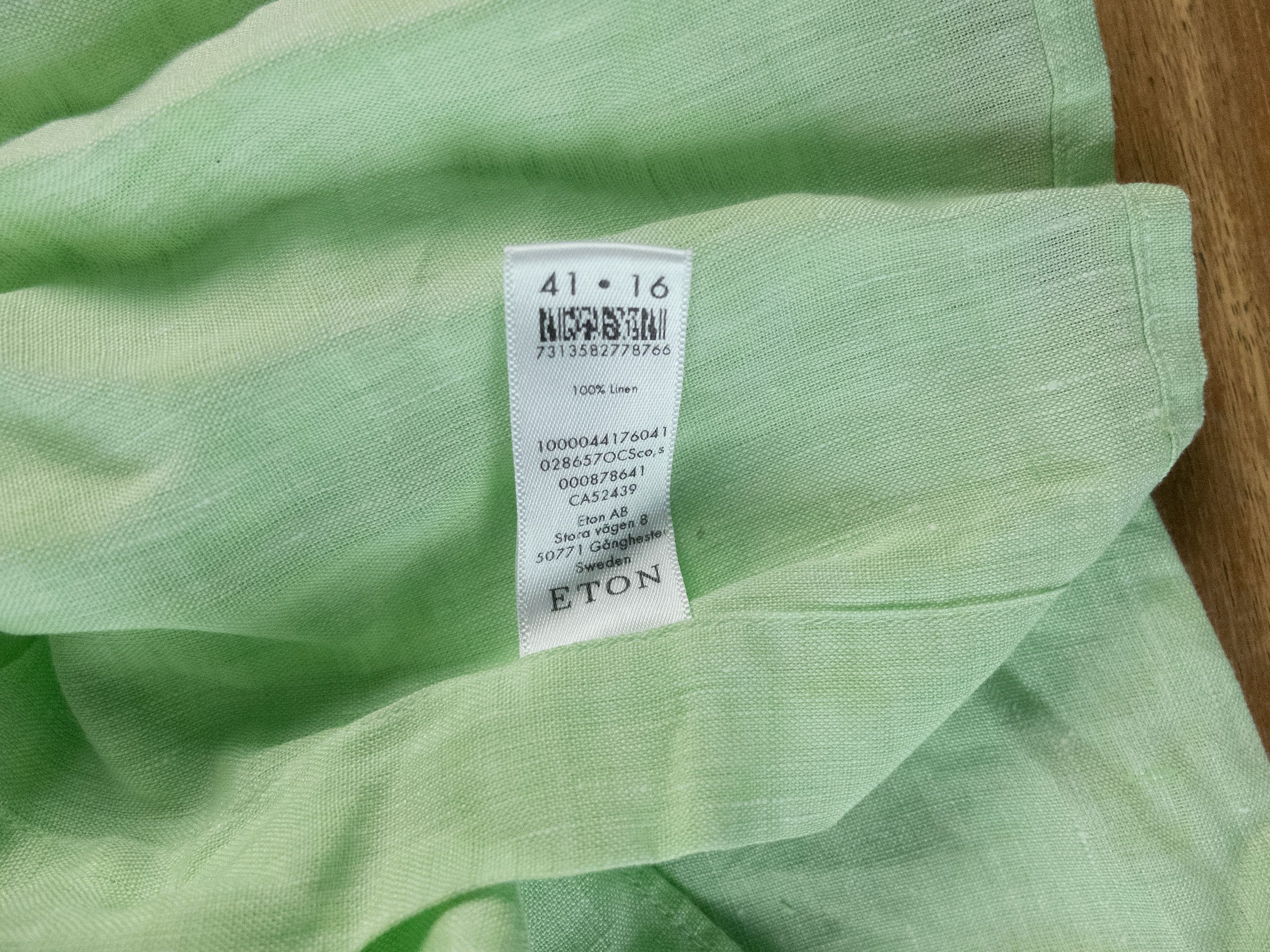 Eton ETON of Sweden contemporary fit green linen shirt 41 Large Size US L / EU 52-54 / 3 - 8 Thumbnail
