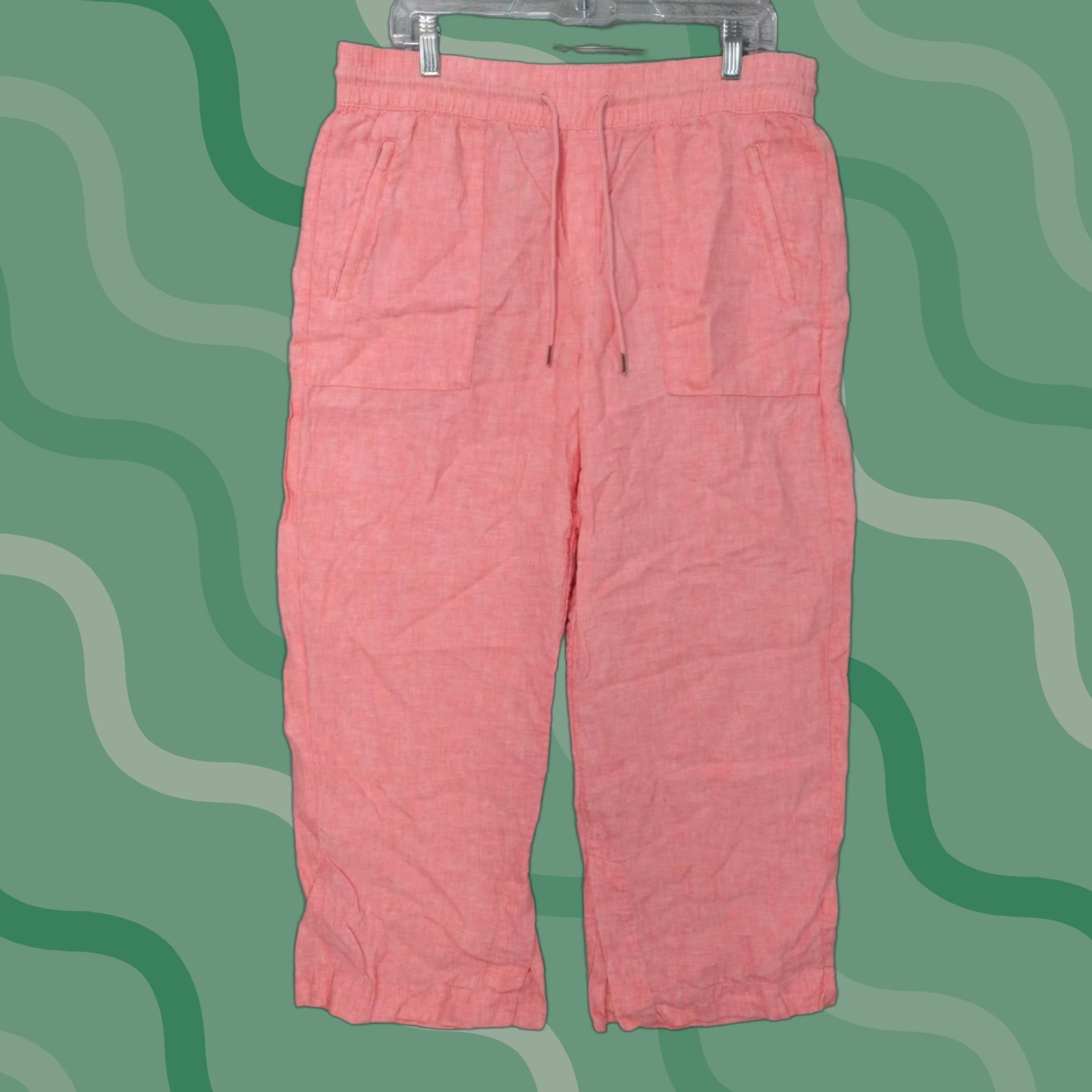Athleta Athleta Pants Womens 12 Pink Linen Retreat High Rise Wide Leg Pull On Drawstring Size 34" / US 12 / IT 48 - 1 Thumbnail