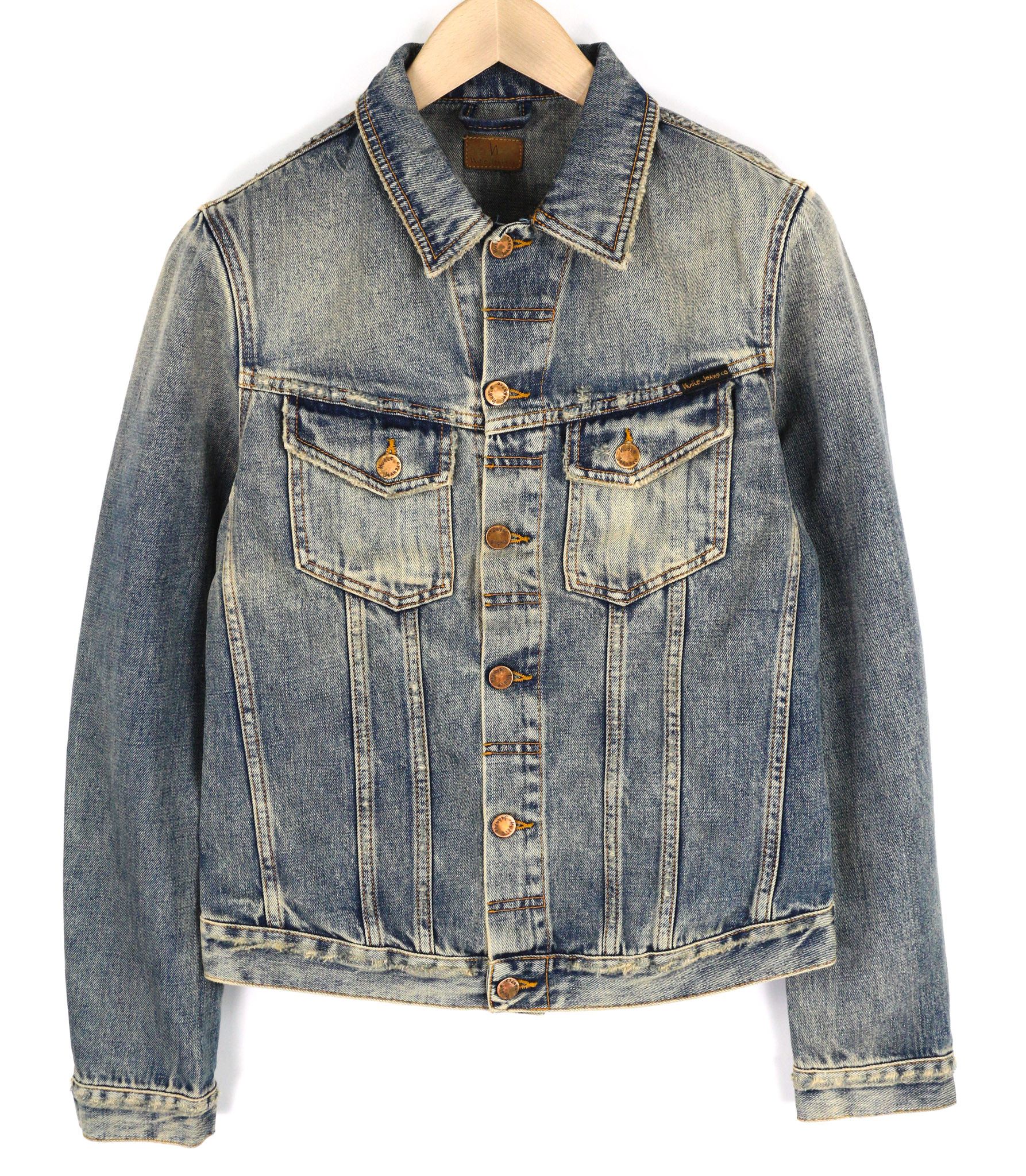 Nudie Jeans BILLY S Shimmering Indigo Washed Ripped Polo Jacket 82489 Size US S / EU 44-46 / 1 - 1 Thumbnail