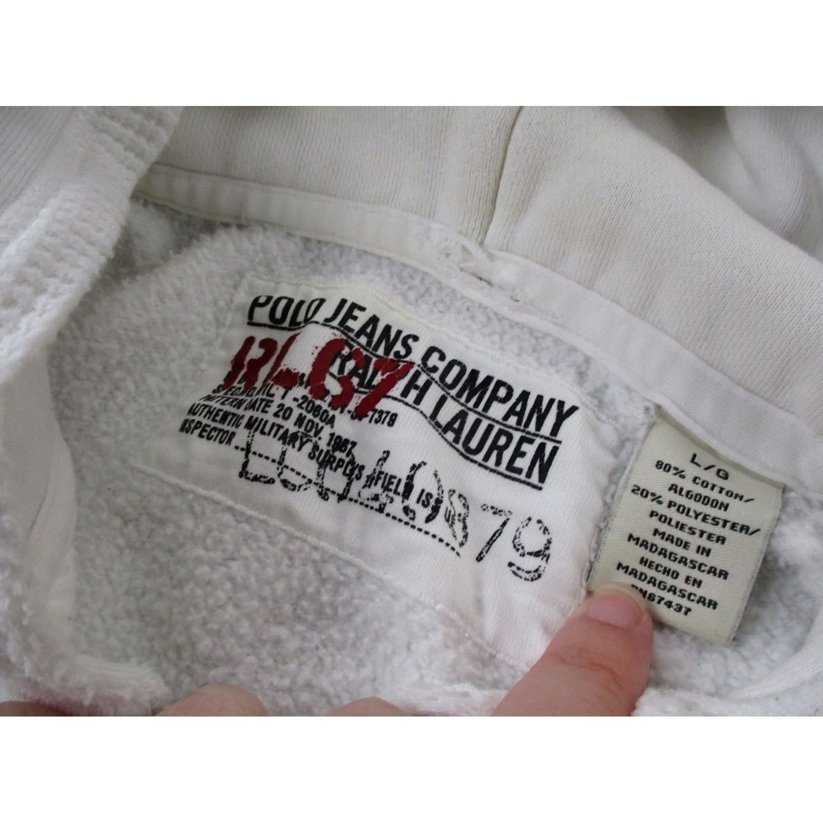 Polo Ralph Lauren VINTAGE Polo Ralph Lauren Hoodie Mens L White Jeans Jacket Grunge Y2K Spellout Logo Casual Size US L / EU 52-54 / 3 - 6 Thumbnail