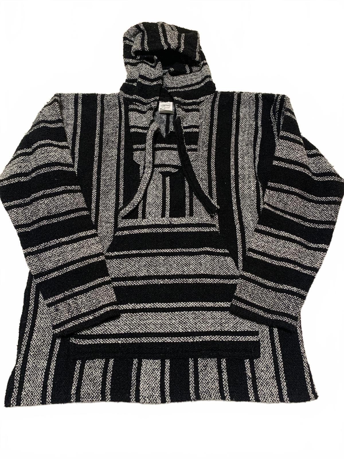 La Montaña Especial Men's XL Black White Striped Hoodie