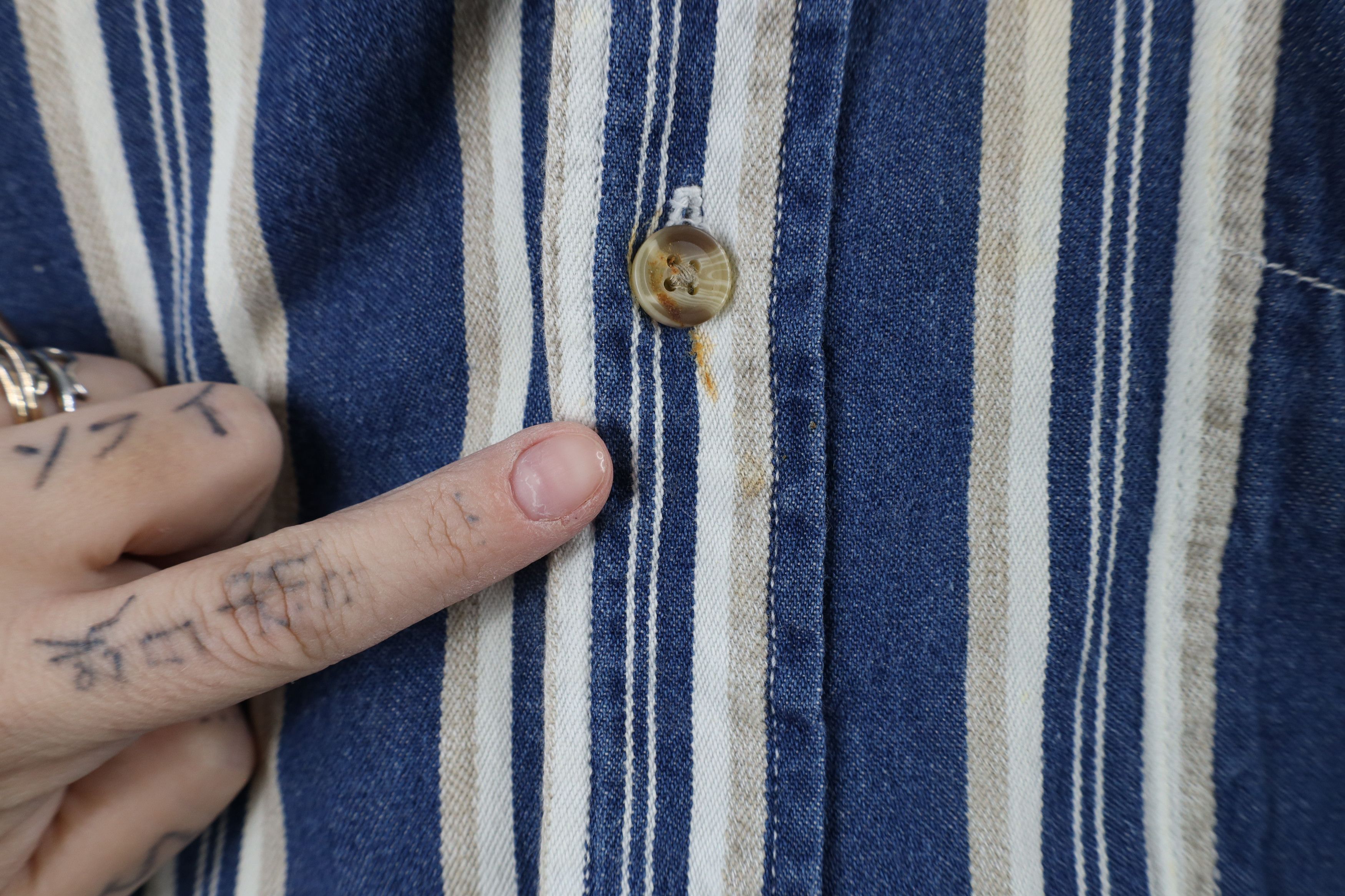 Vintage Vintage 90s Streetwear Striped Baggy Denim Button Down Shirt Size US L / EU 52-54 / 3 - 4 Thumbnail
