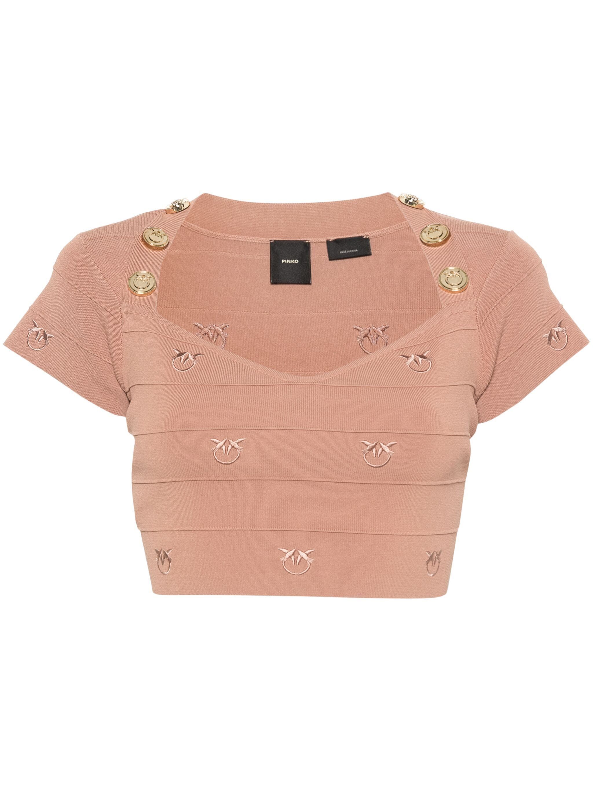 Pinko o1s22i1n0824 Hoodia Knitted Crop Top in Beige Size XS / US 0-2 / IT 36-38 - 1 Thumbnail