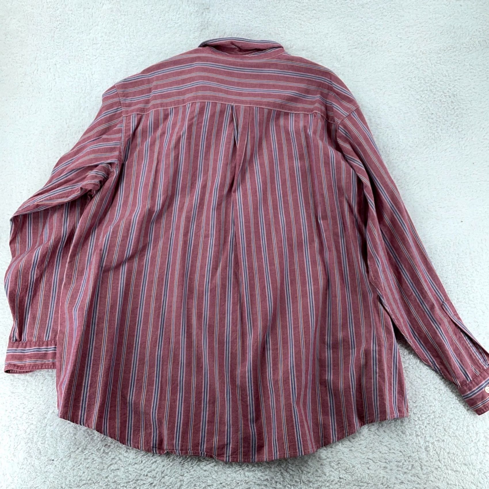 Vintage L.L. Bean Shirt Mens 2XL Burgundy Blue Striped Button-Down Long Sleeve Casual Shirt Size US XXL / EU 58 / 5 - 4 Thumbnail