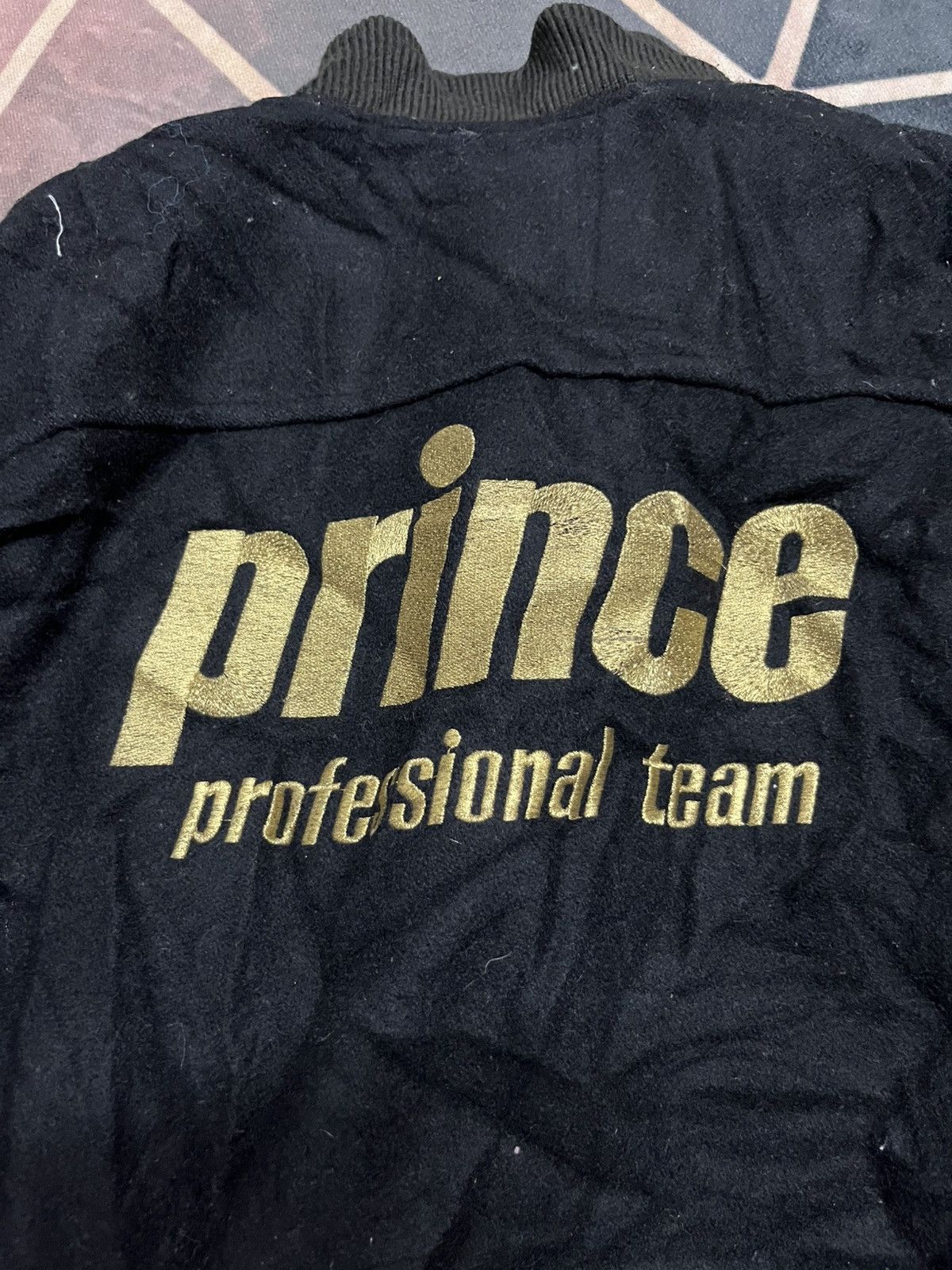 Prince 💥Vintage PRINCE Team Golden Logo Varsity Leather Jackets Size US L / EU 52-54 / 3 - 12 Thumbnail