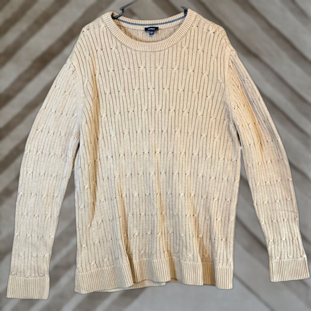 Express Express Mens Sweater Cable Knit Crew Neck Long Sleeve Pullover 2XL Brown Size US XXL / EU 58 / 5 - 1 Thumbnail
