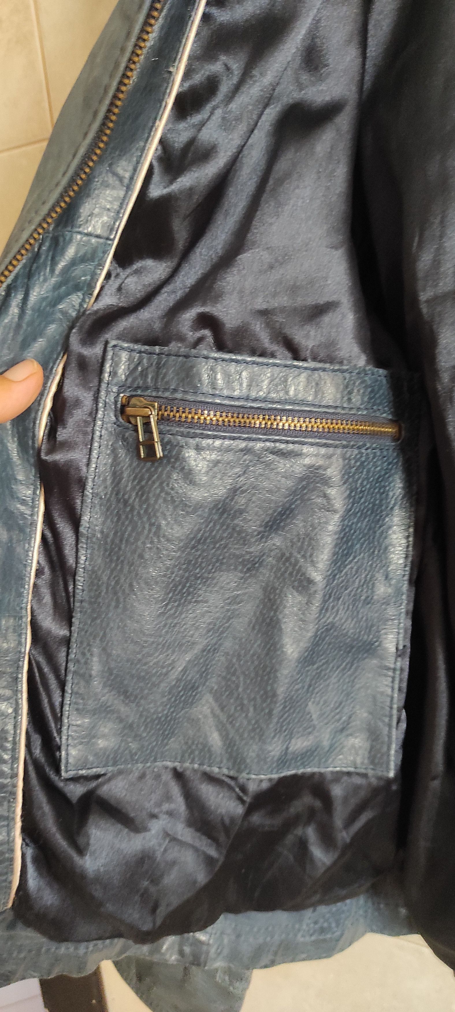 Other 4You Mens Leather Biker Classic Bomber Blue Jacket Size L Size US L / EU 52-54 / 3 - 14 Thumbnail
