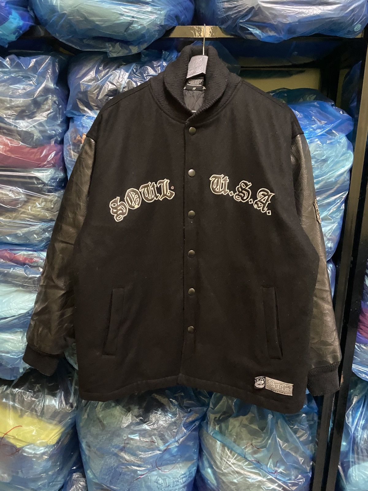 Sol Angeles Soul USA Los Angeles Black Varsity Jacket - Vintage Style Size US L / EU 52-54 / 3 - 3 Thumbnail