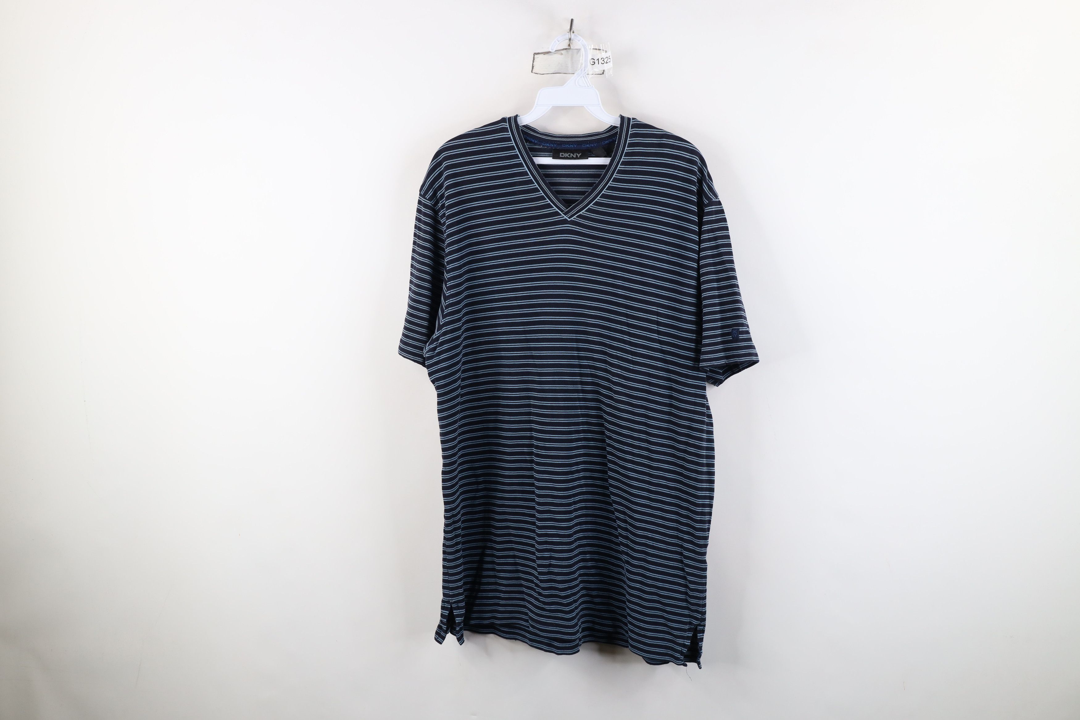 DKNY Vintage 90s Y2K DKNY Striped Thermal Knit V-Neck T-Shirt Size US L / EU 52-54 / 3 - 1 Thumbnail