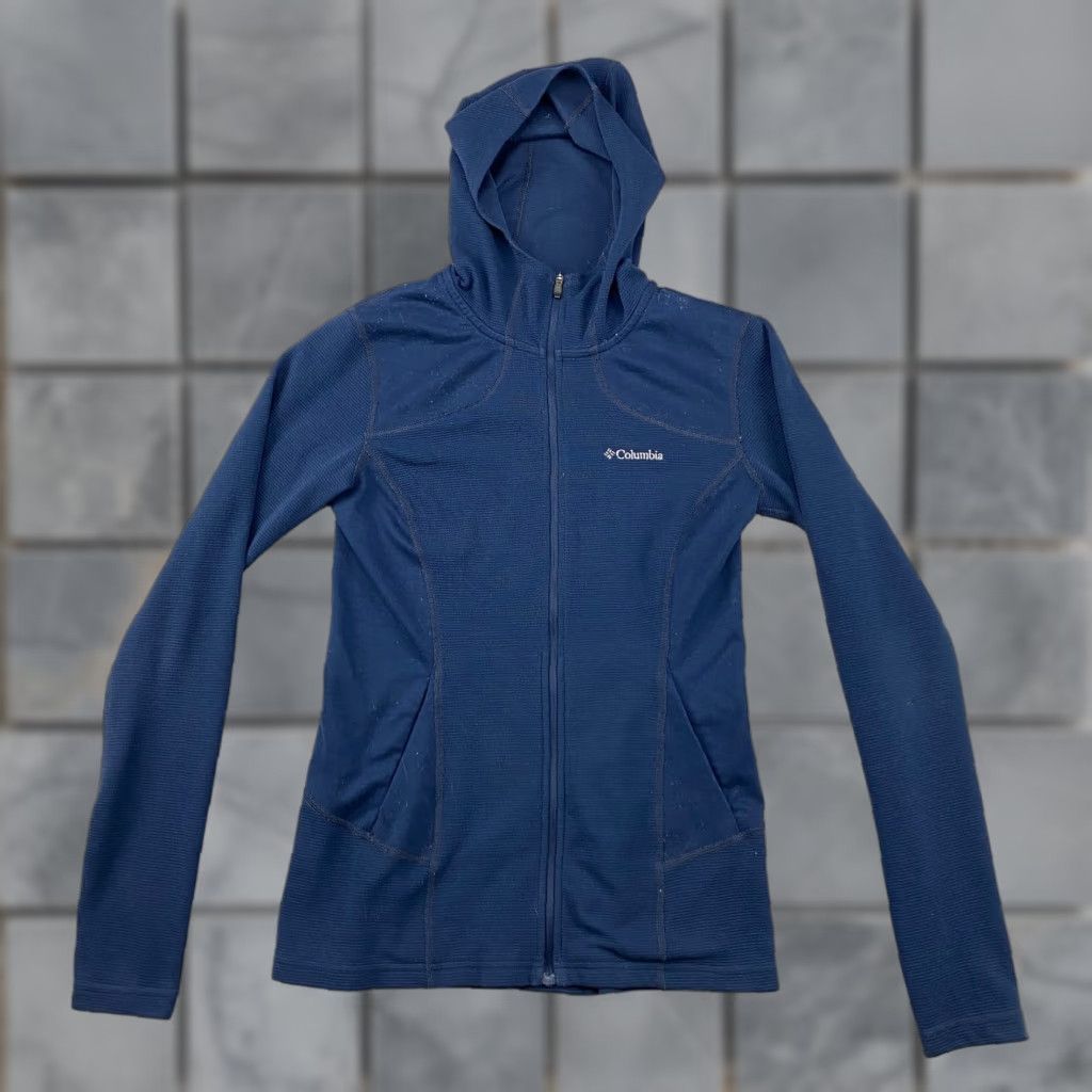 Vintage Columbia Hoodie Women Small S Navy Full Zip Knit Lightweight Thumbholes Pockets Size S / US 4 / IT 40 - 1 Thumbnail
