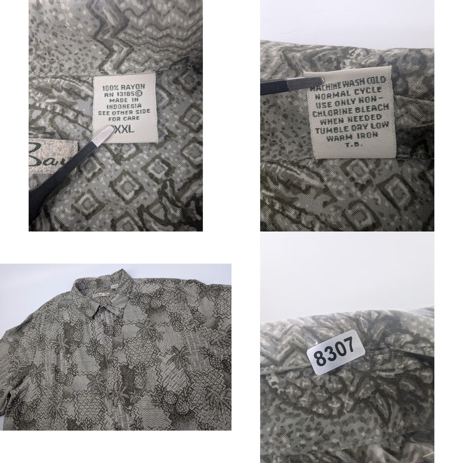 Vintage Batik Bay Men's Hawaiian Pineapples Pocket Shirt Rayon Short Sleeve Button-Up Casual 2XL 50in Green Beach Party/Cocktail Vintage Size US XL / EU 56 / 4 - 8 Thumbnail