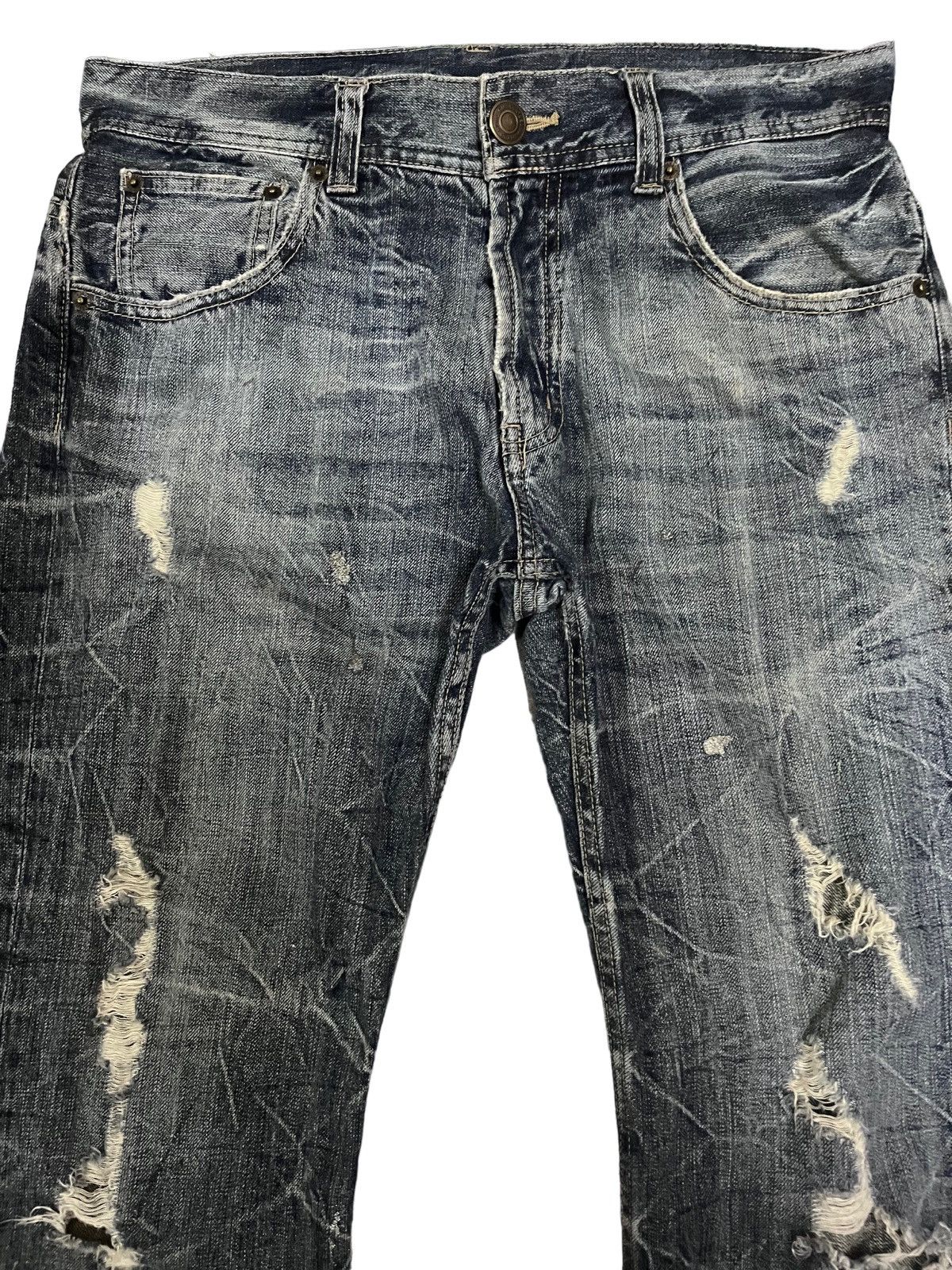 14th Addiction Vintage Japanese Brand Honeycomb Distress Flare Style denim Size US 33 - 2 Thumbnail
