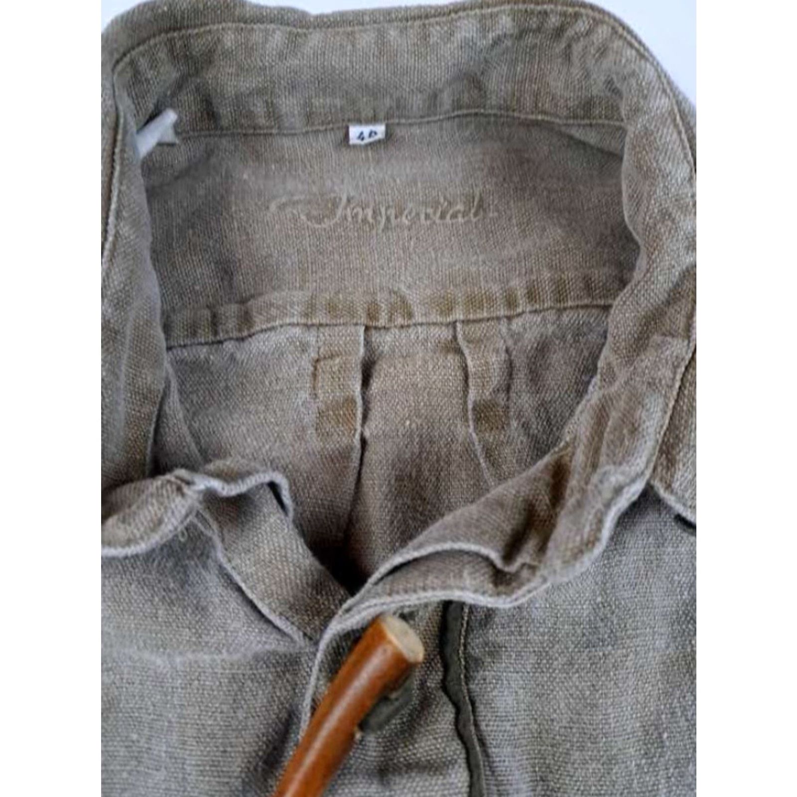 Imperial VINTAGE Imperial Safari Shirt Men 43 Button-Up Long Sleeve Canvas-Cotton Tan Buffalo Bone Button Size US XL / EU 56 / 4 - 3 Thumbnail