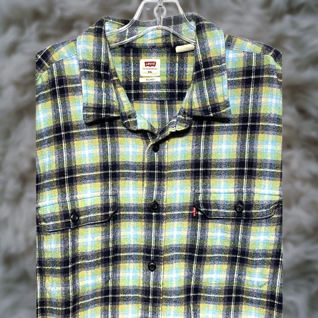 Levi's Levis The Worker Relaxed Fit Plaid Flannel Shirt Men 2XL Blue Casual Western Button-Up Size US XXL / EU 58 / 5 - 1 Thumbnail