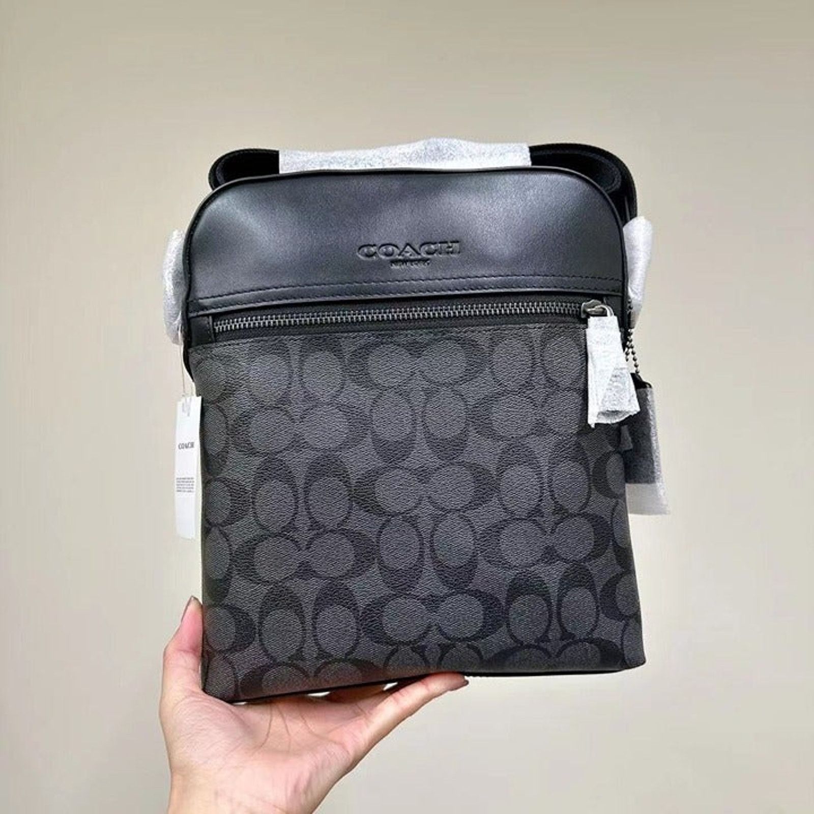 image of Coach 4010 Houston Flight Bag Gunmetal/charcoal/black in Grey, Men's