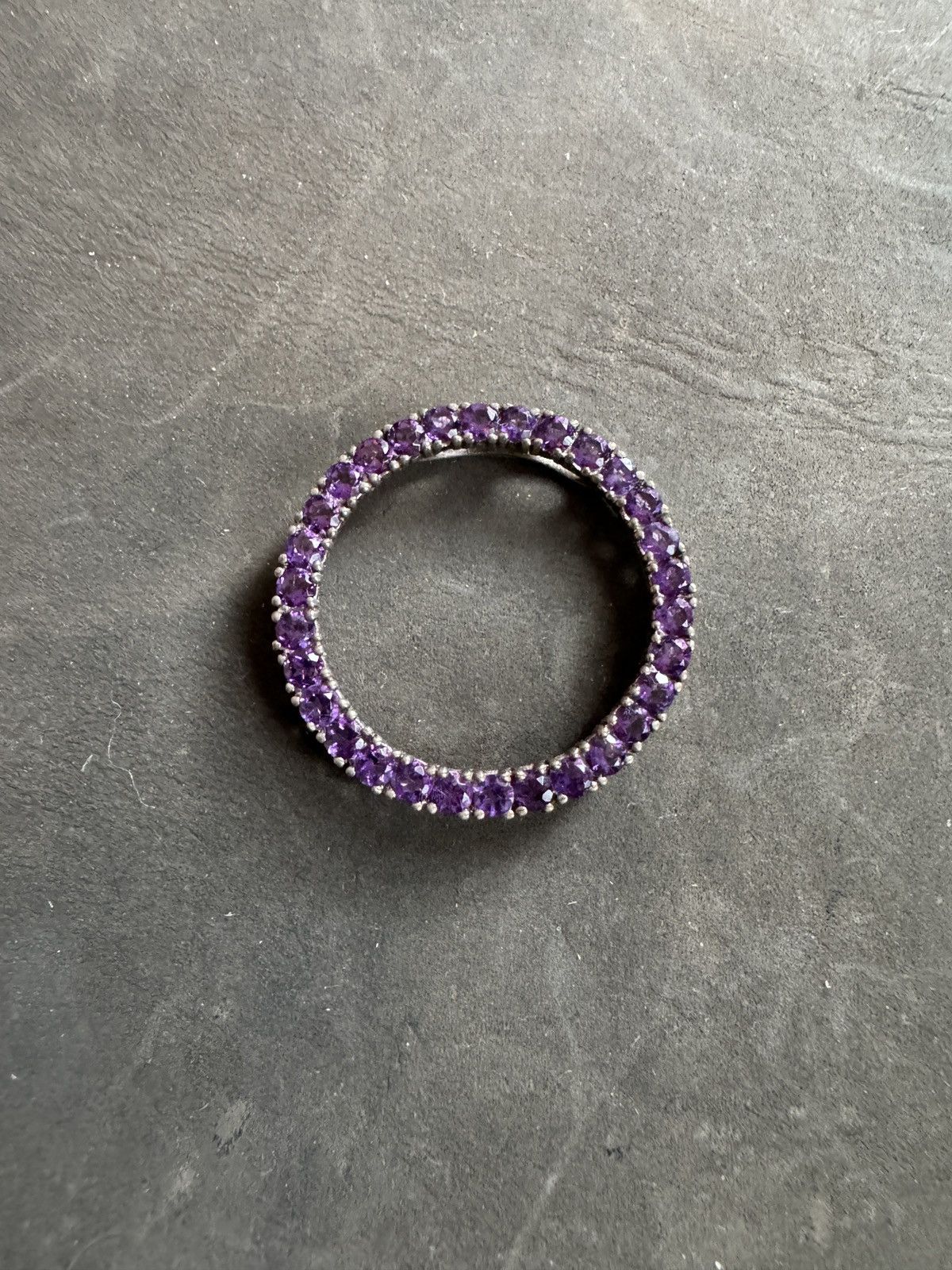 image of 925 Silver x Gold Amethyst Circle Sterling Silver Pendant in Purple, Men's