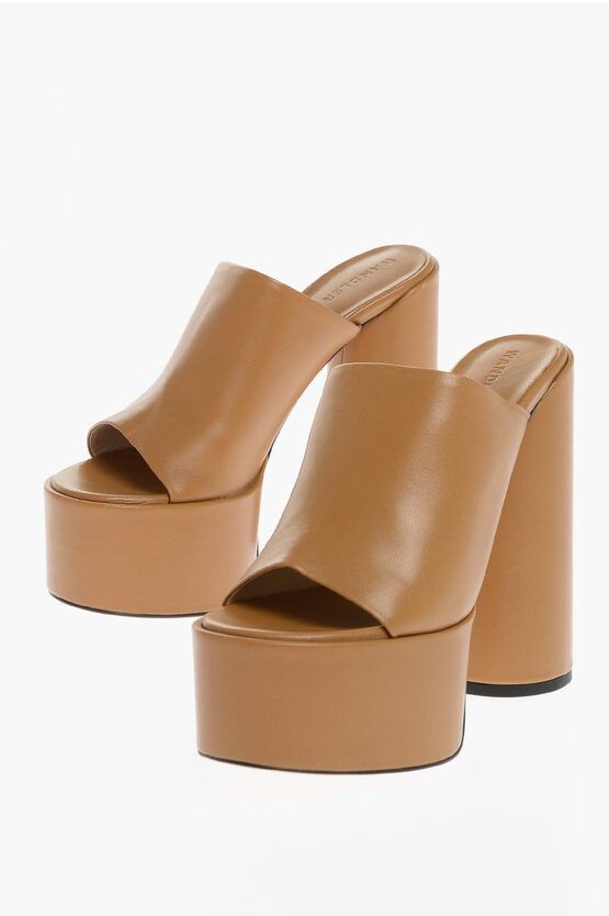 image of Wandler Solid Color Leather Electra Sandals Heel Shoes 14Cm in Brown, Women's (Size 9)