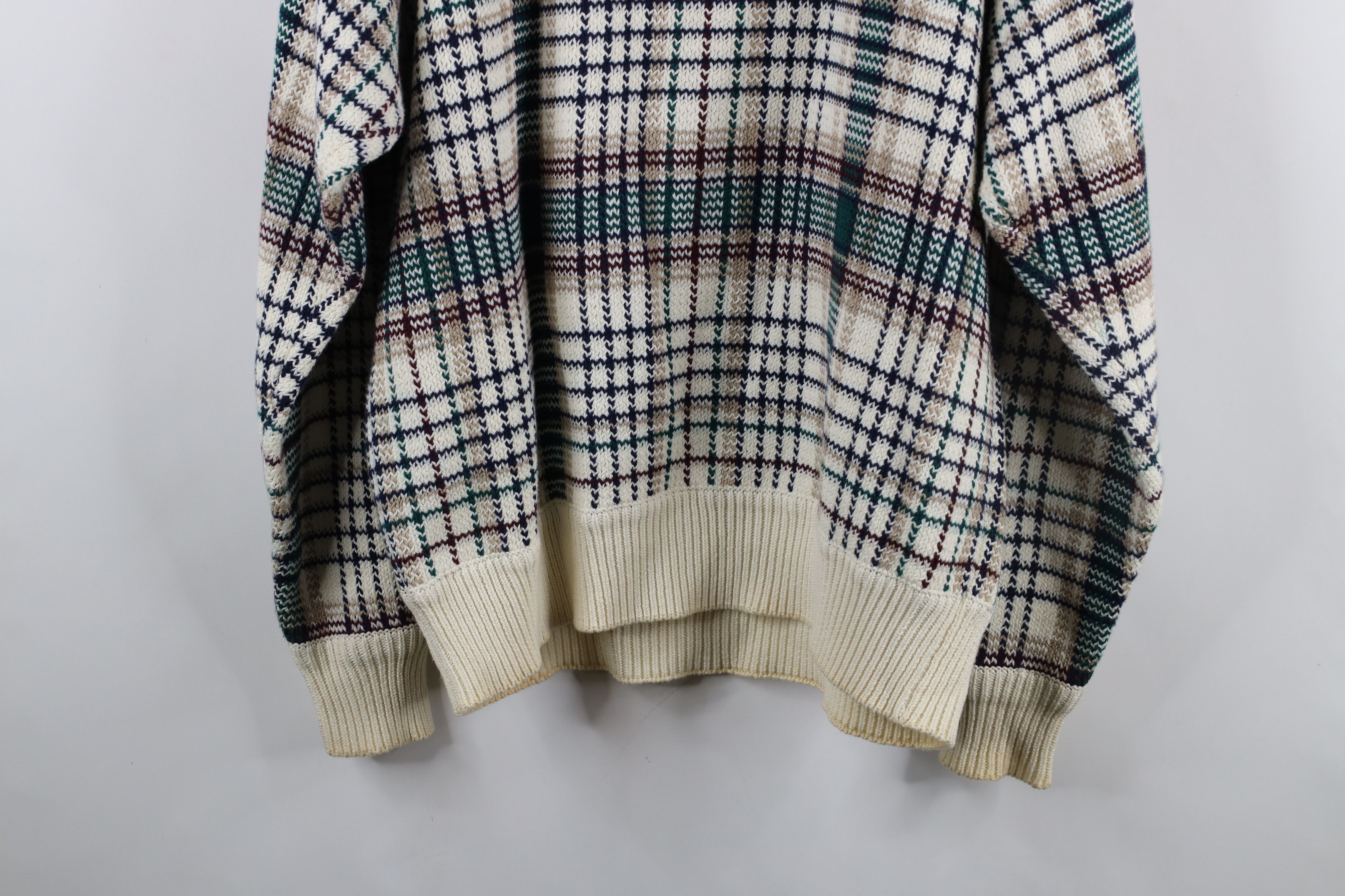 Vintage Vintage 90s Streetwear Cotton Knit Crewneck Sweater Plaid Size US XL / EU 56 / 4 - 8 Thumbnail