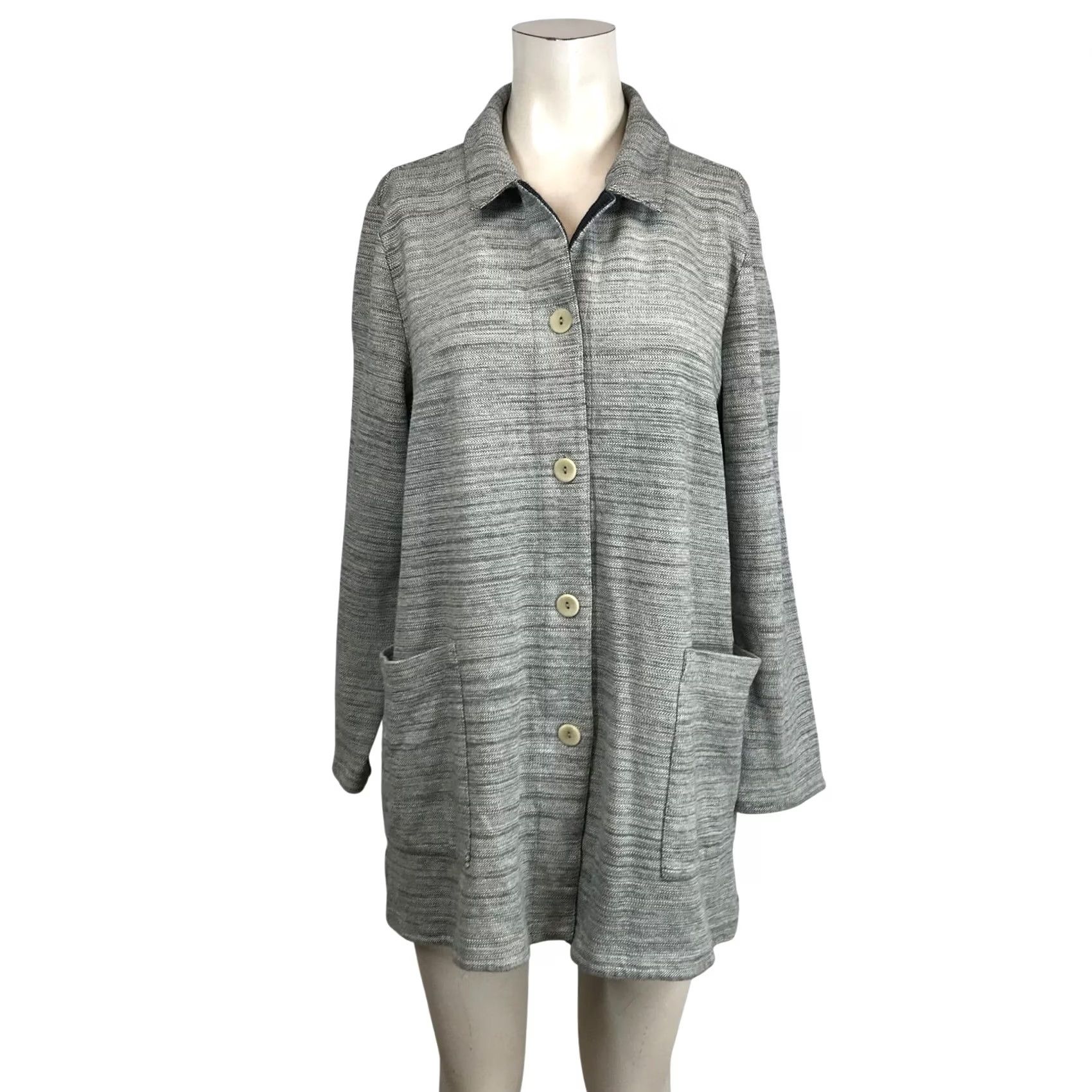 Eileen Fisher VINTAGE? No. Eileen Fisher Grey Herringbone Organic Cotton Button Front Cardigan Jacket Sz M Size M / US 6-8 / IT 42-44 - 2 Thumbnail
