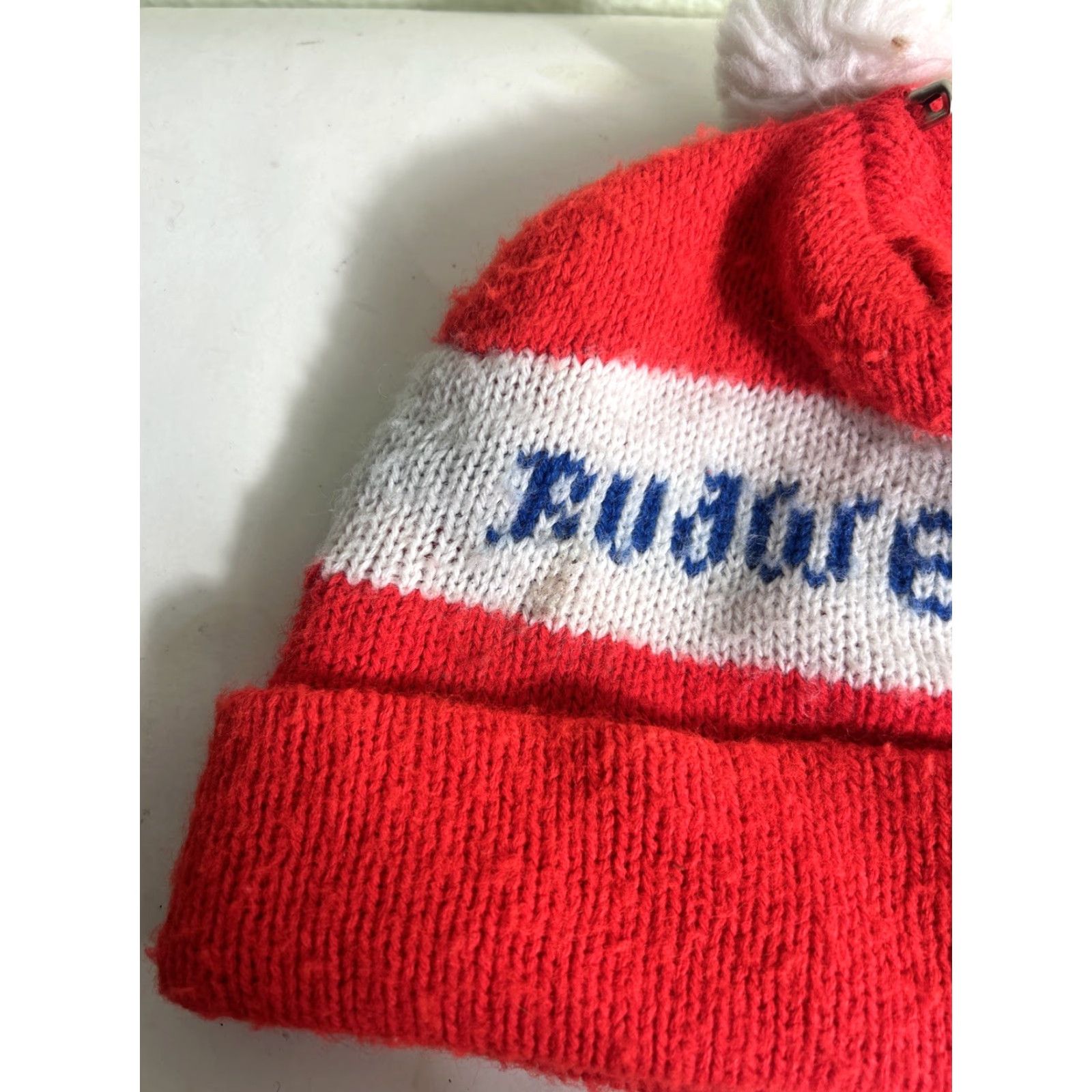Budweiser VINTAGE Budweiser Beer Knit Beanie Ski Winter Pom Hat Stocking Cap Flaw Size ONE SIZE - 2 Thumbnail