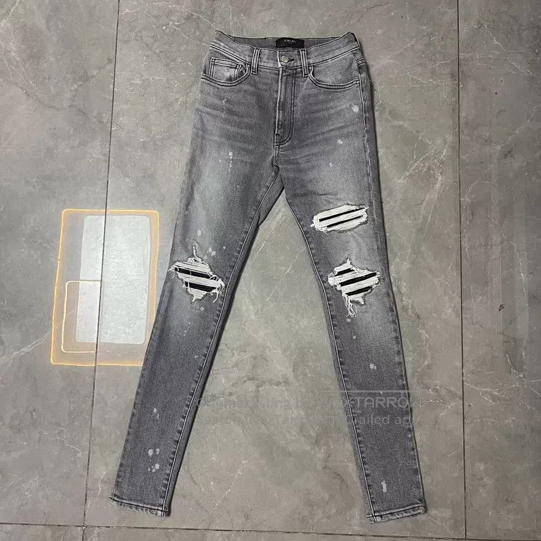 Amiri Amiri Female code gray piebald leather Size 24" / US 00 / IT 34 - 1 Thumbnail