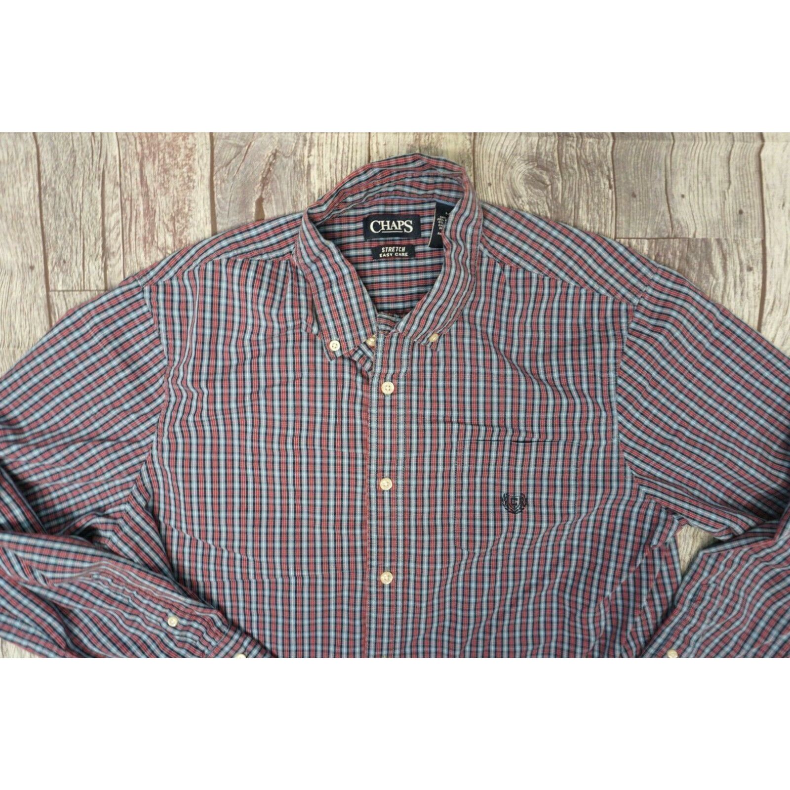 Chaps Chaps Button Down Shirt Mens S Small Sleeve Red Blue Striped Easy ...