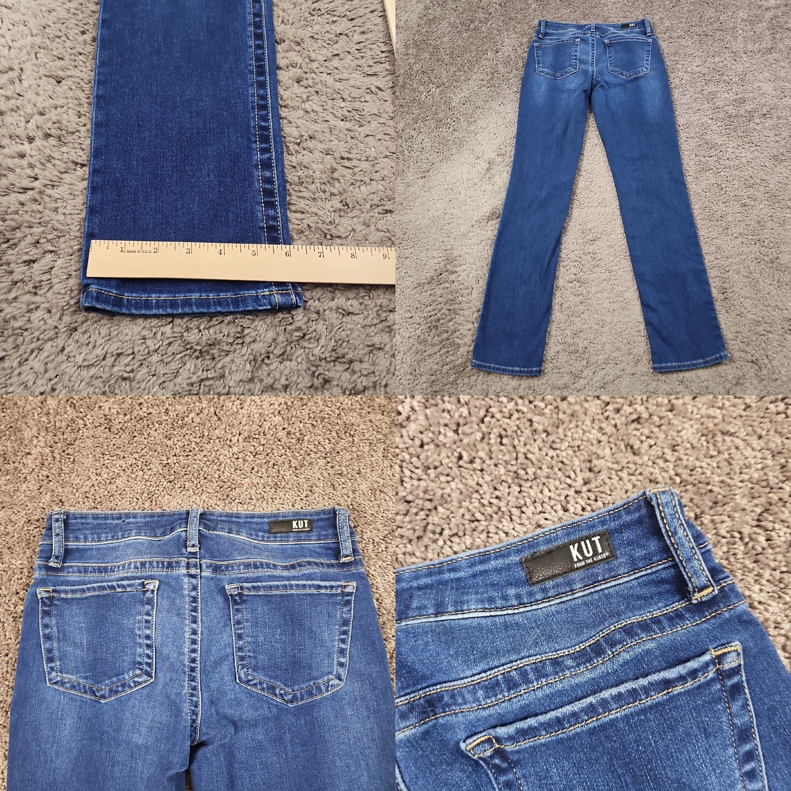 Vintage KUT from the Kloth Jeans Womens 4 Straight Low Rise Dark Wash Distressed Stretch 27x31 Denim Regular Blue - Vintage: No Size 27" / US 4 / IT 40 - 8 Thumbnail