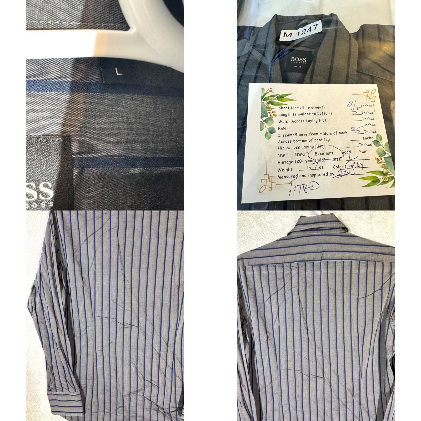 Hugo Boss VINTAGE Hugo Boss Men’s Shirt Large Gray Stripe 100% Cotton Fitted Button-Up Excellent Size US L / EU 52-54 / 3 - 8 Thumbnail