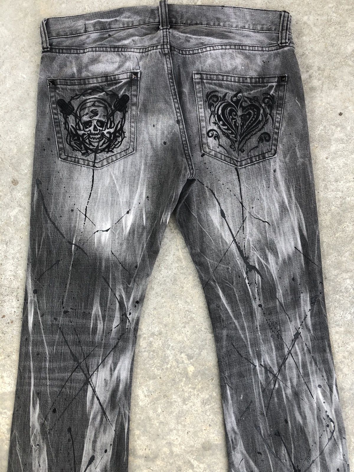 Japanese Brand Japanese Sorridere Flare Jeans Skulls Embroidered Distressed Size US 35 - 8 Thumbnail