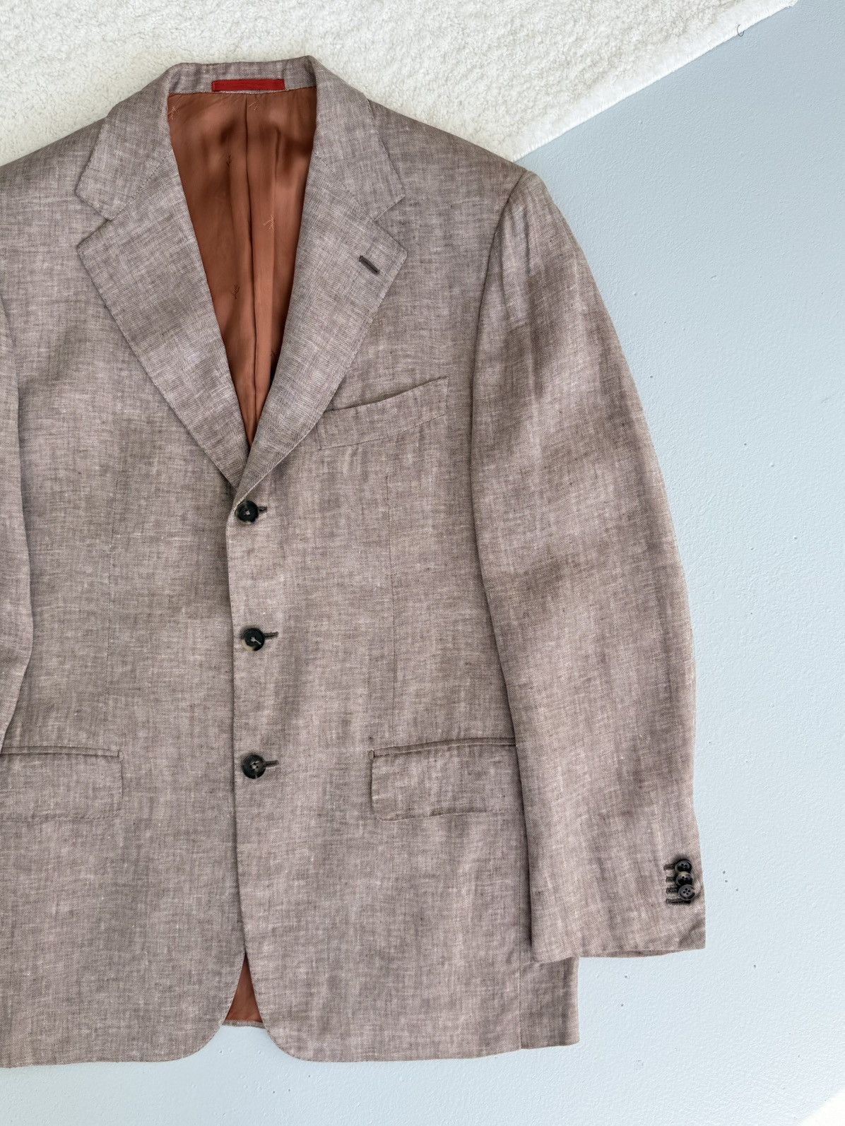 Isaia Isaia Napoli Beige Linen Blazer 3-Button Tailored Jacket Size 42R - 4 Thumbnail