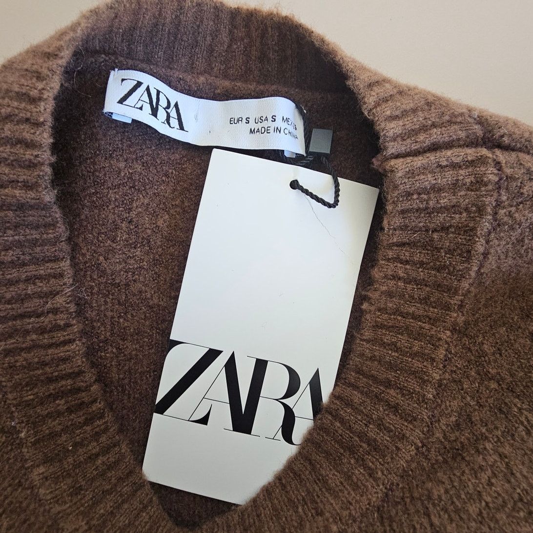 Zara NWT ZARA Women's Wool Blend Brown Knit Sweater Mini Dress S Size S / US 4 / IT 40 - 8 Thumbnail