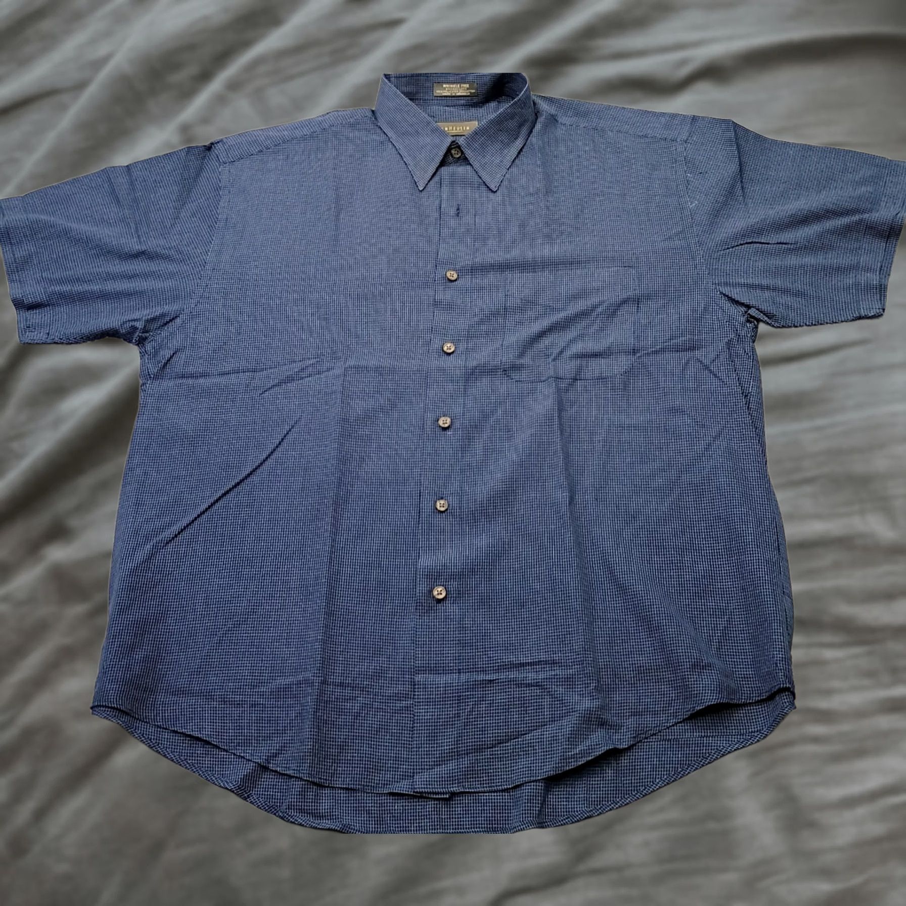 Van Heusen Van Heusen Dress Shirt Mens L Blue Gingham Wrinkle Free Button Up Size 42R - 1 Thumbnail
