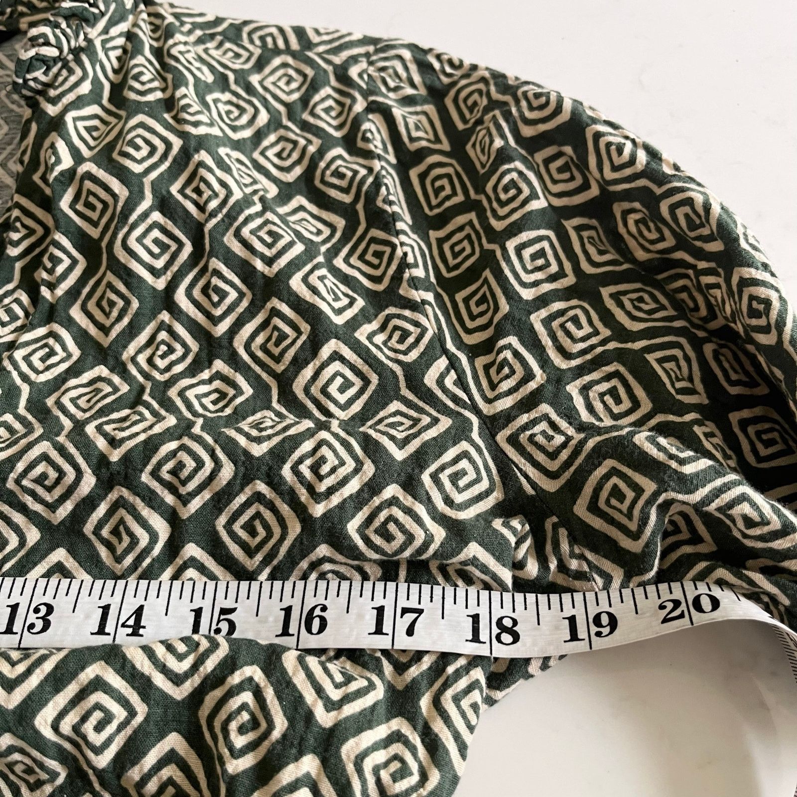 Zara Zara Green Cream Geometric Print Tie Waist Midi Dress Size L / US 10 / IT 46 - 6 Thumbnail