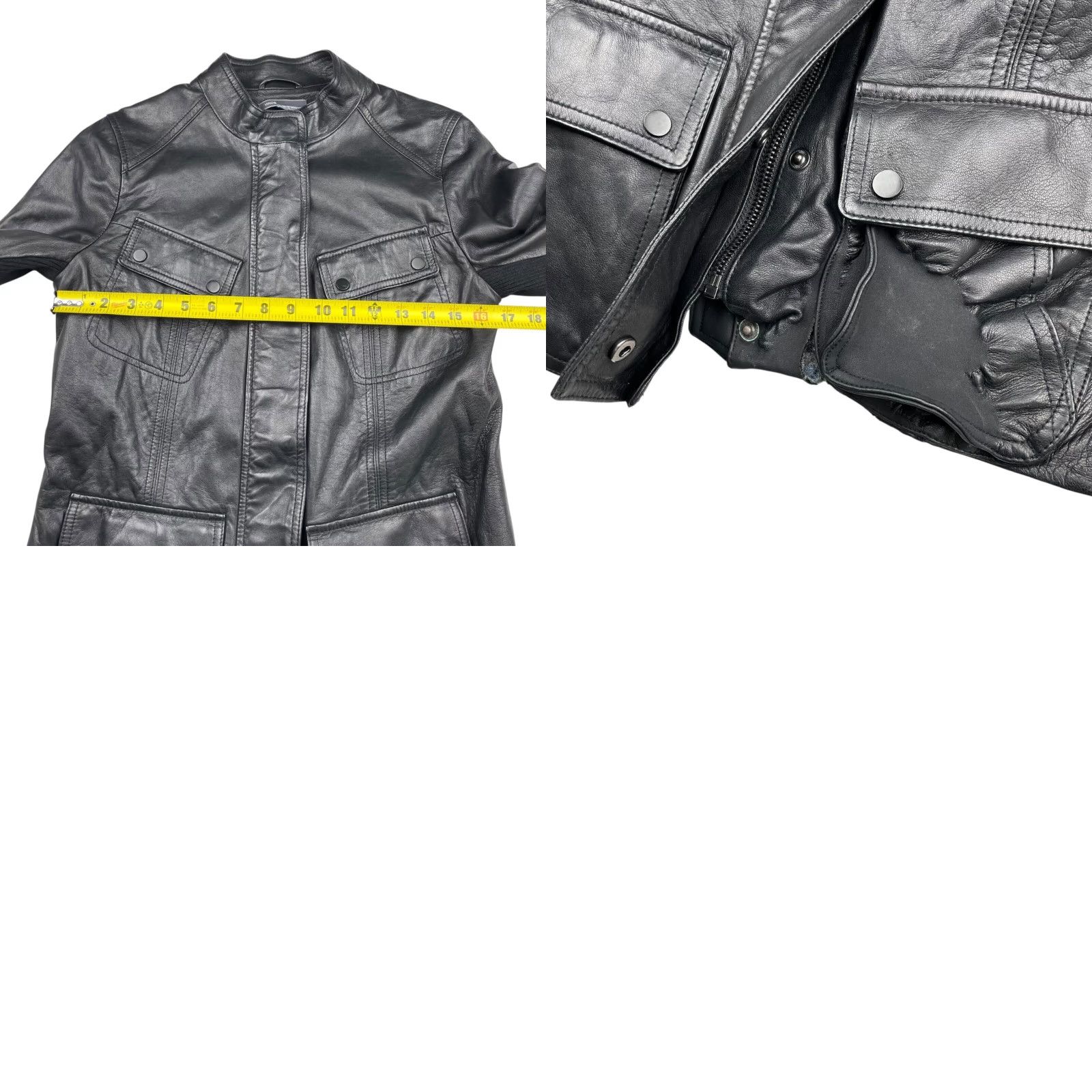 Vince Vince Women's Leather Moto Jacket Black Medium Full Zip/Buttons Lined Crew Neck Collared 100% Leather Budget Vintage: No Size M / US 6-8 / IT 42-44 - 8 Thumbnail