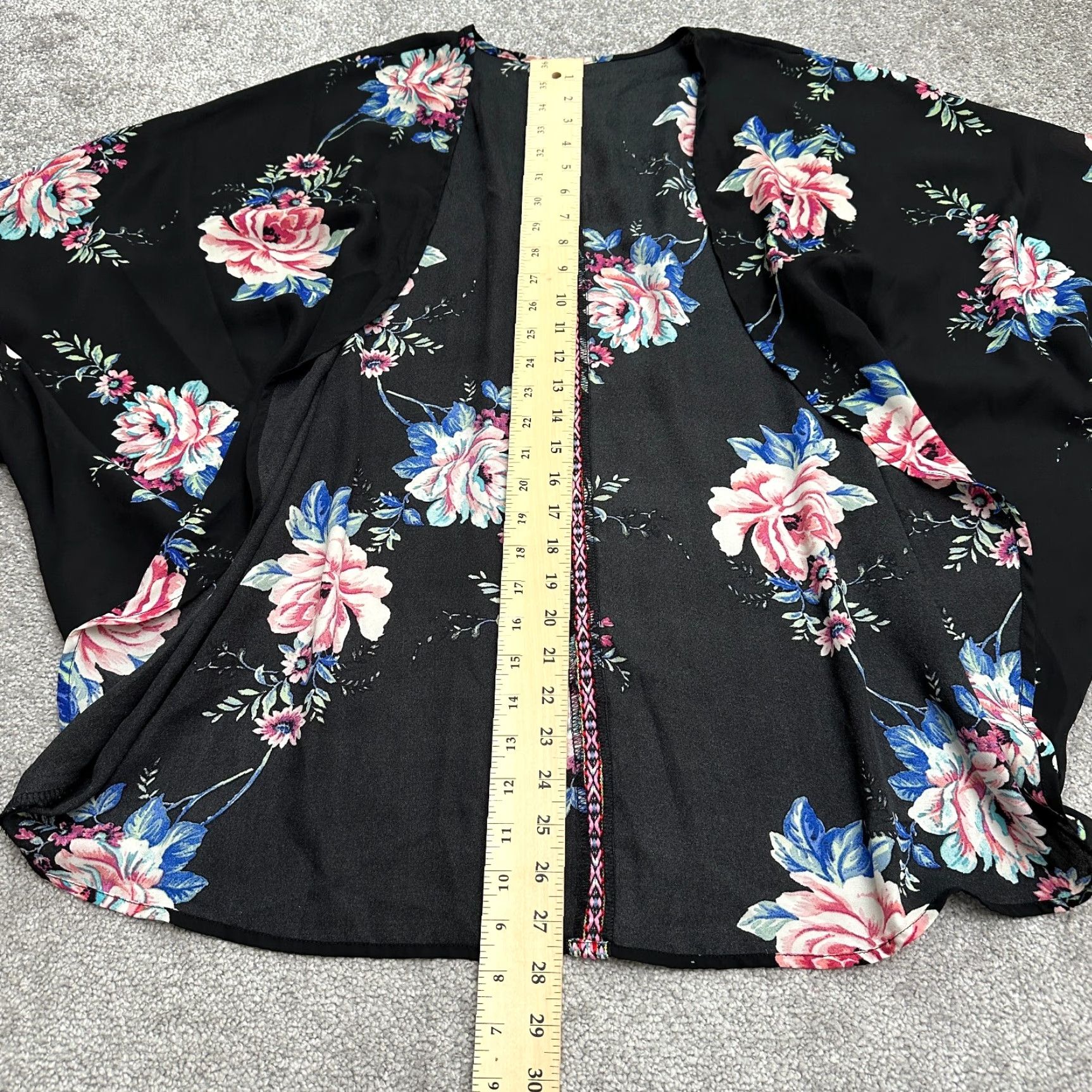 Vintage Unbranded Black Floral Kimono Top Womens XL Casual Beach Bohemian Open Cover Up Shirt Blouse Size XL / US 12-14 / IT 48-50 - 7 Thumbnail