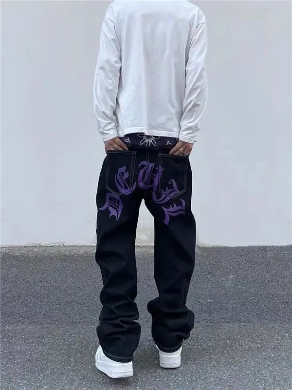 VIBE Black High Street Hip Hop Printed Wide Leg Jeans Size US 30 / EU 46 - 6 Thumbnail