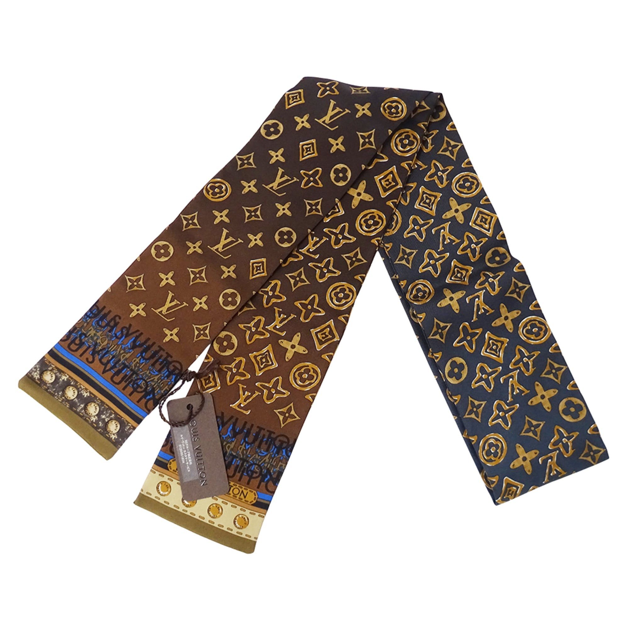 Louis Vuitton Louis Vuitton Scarf Muffler Women's Brand Silk Bandeau Monogram Map Brown Navy M75043 Size ONE SIZE - 1 Thumbnail