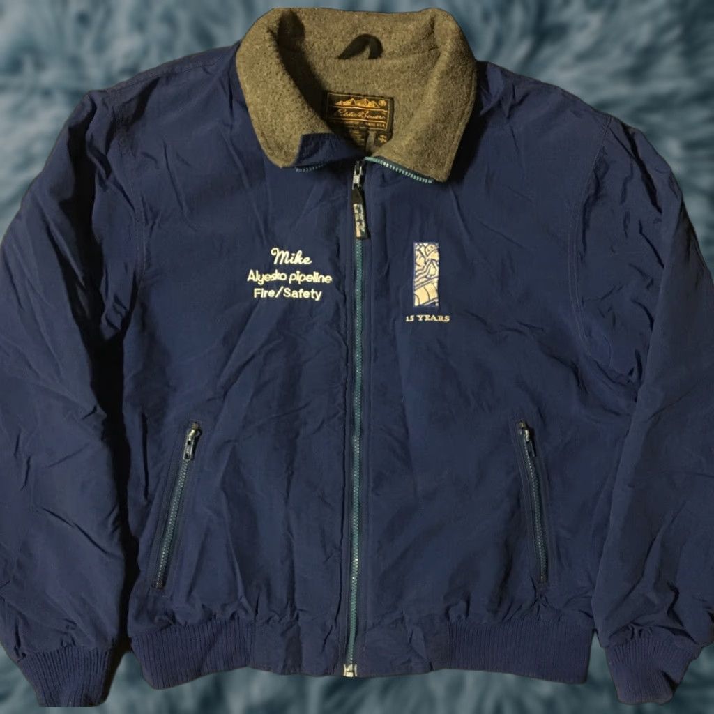 Eddie Bauer VINTAGE Eddie Bauer Jacket L Navy Blue Alyeska Pipeline Safety Bomber 90s Alaska Oil Rig Grunge Sports Western USA Mens Size US L / EU 52-54 / 3 - 1 Thumbnail
