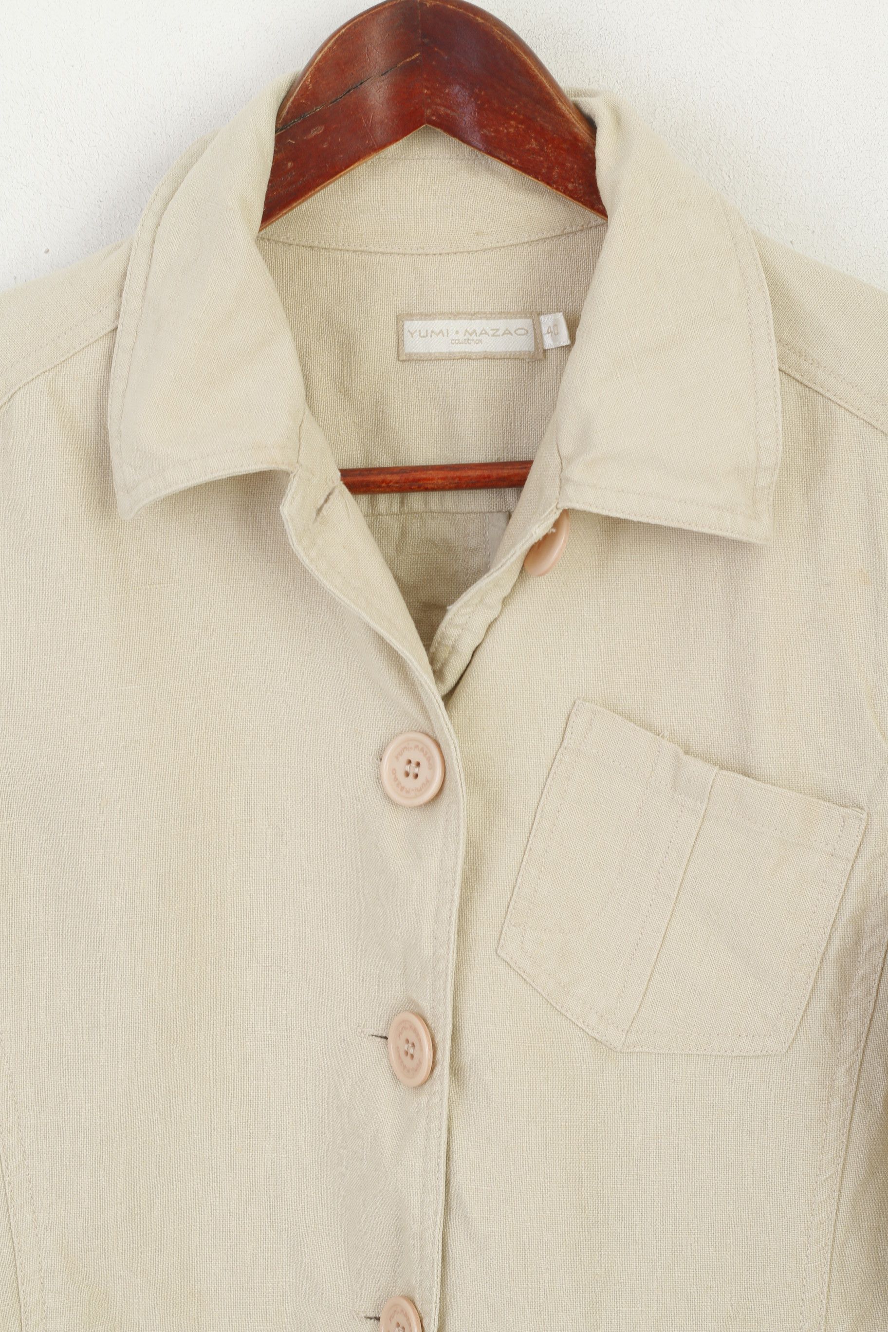 Vintage Yumi Mazao Women 40 S Jacket Beige Vintage Linen 2894 Size S / US 4 / IT 40 - 2 Thumbnail