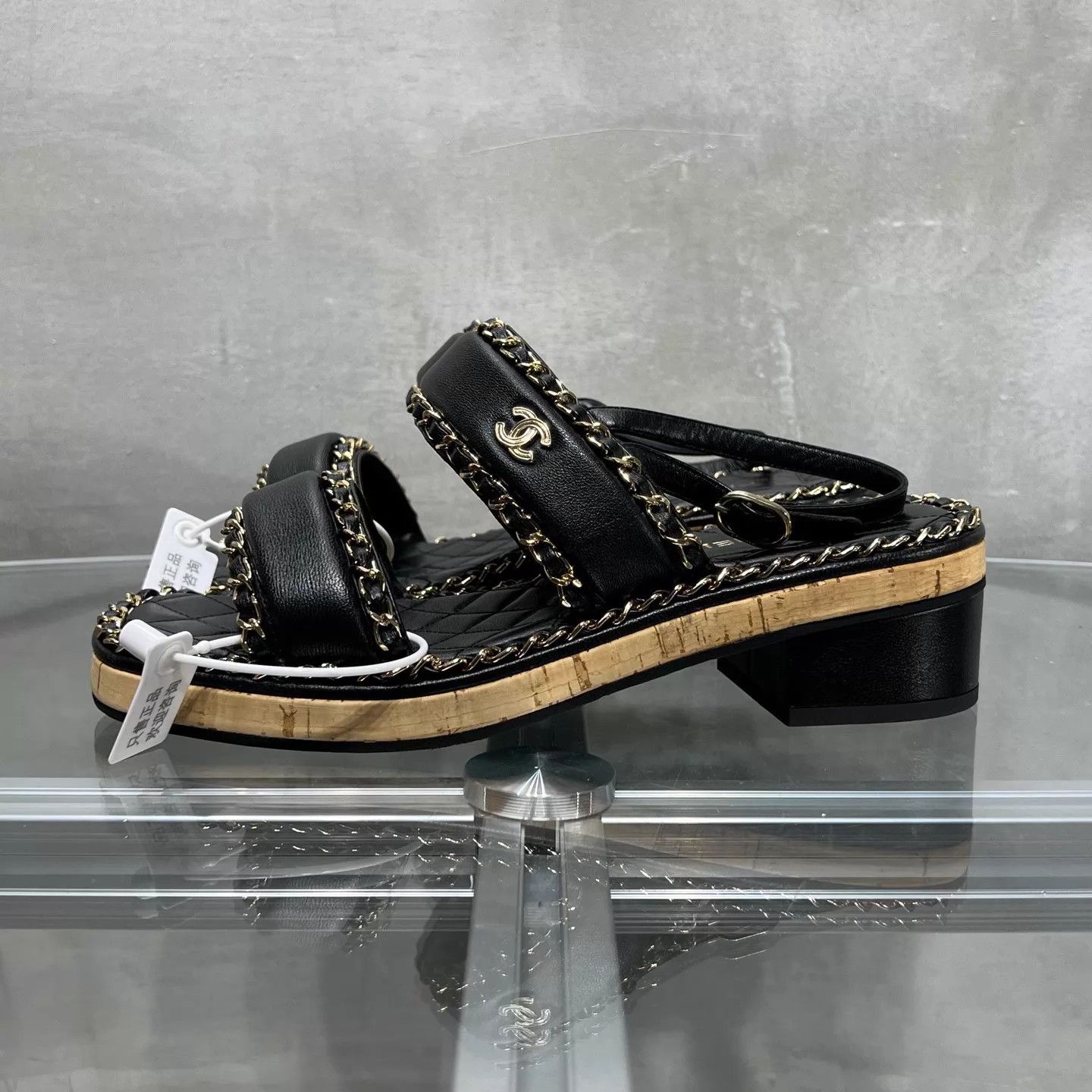 Chanel Chanel Black Platform Chain Sandal 37 YH24605 Size US 6.5 / IT 36.5 - 3 Thumbnail