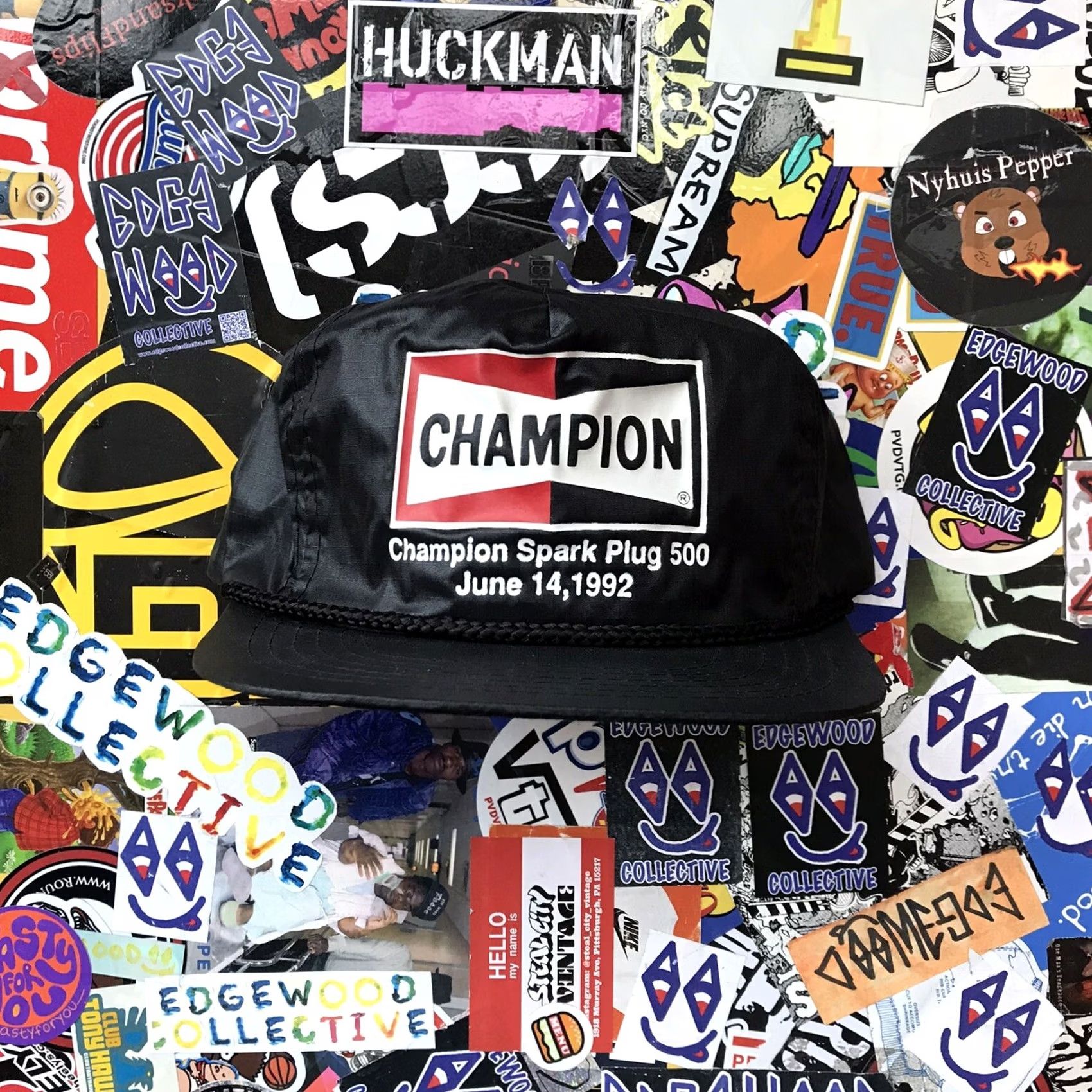 Champion VINTAGE Champion Spark Plug 500 NASCAR Racing Rope SnapBack Cap Unisex Adults One Size Black Cap Size ONE SIZE - 2 Thumbnail